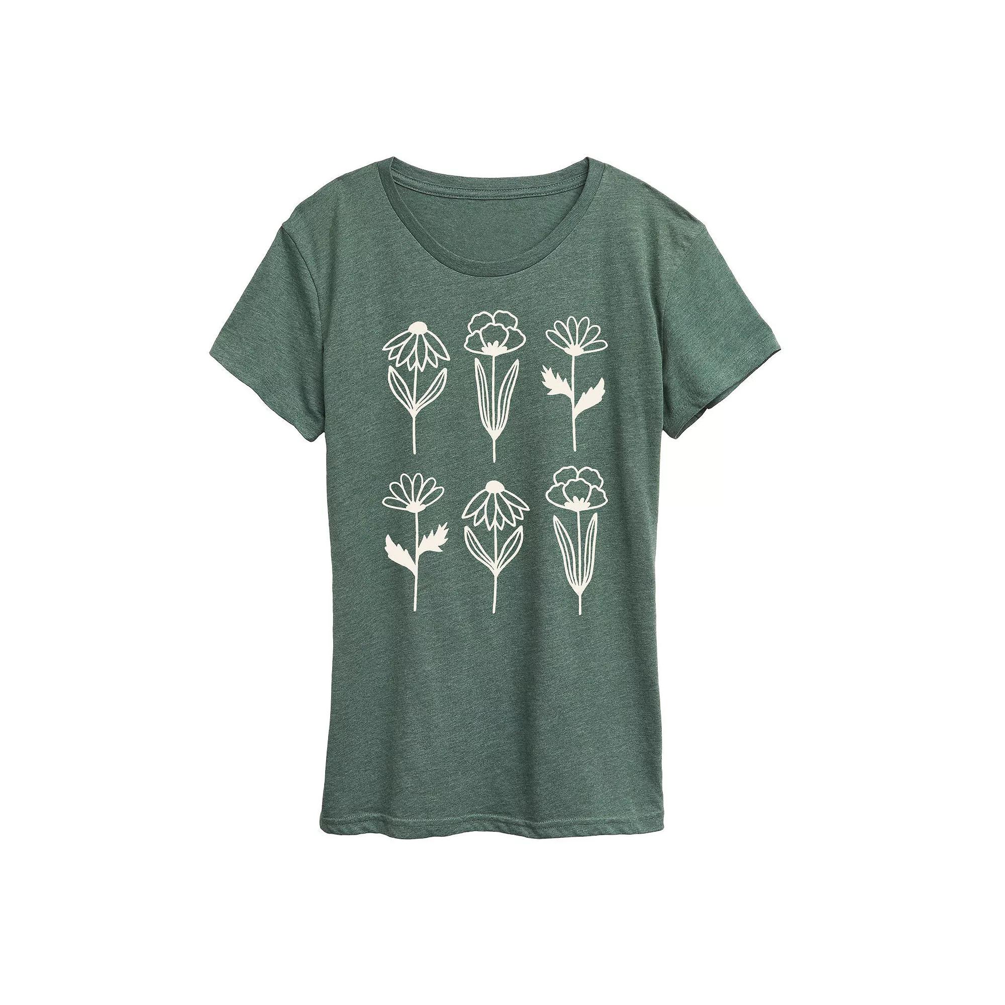 Women's Simple Line Drawn Flowers Graphic Tee,  Product Image