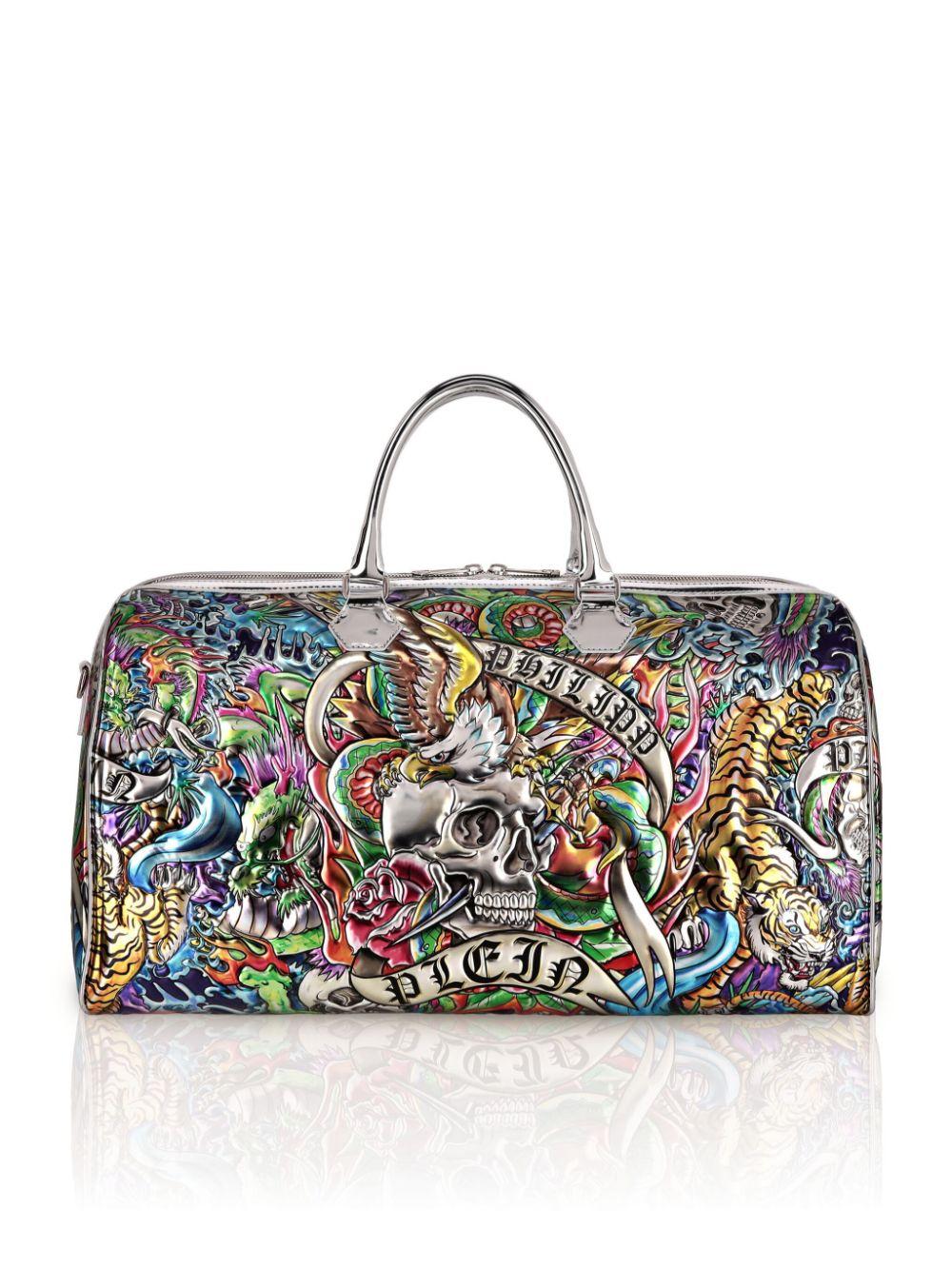 Tattoo-embossed leather tote bag Product Image