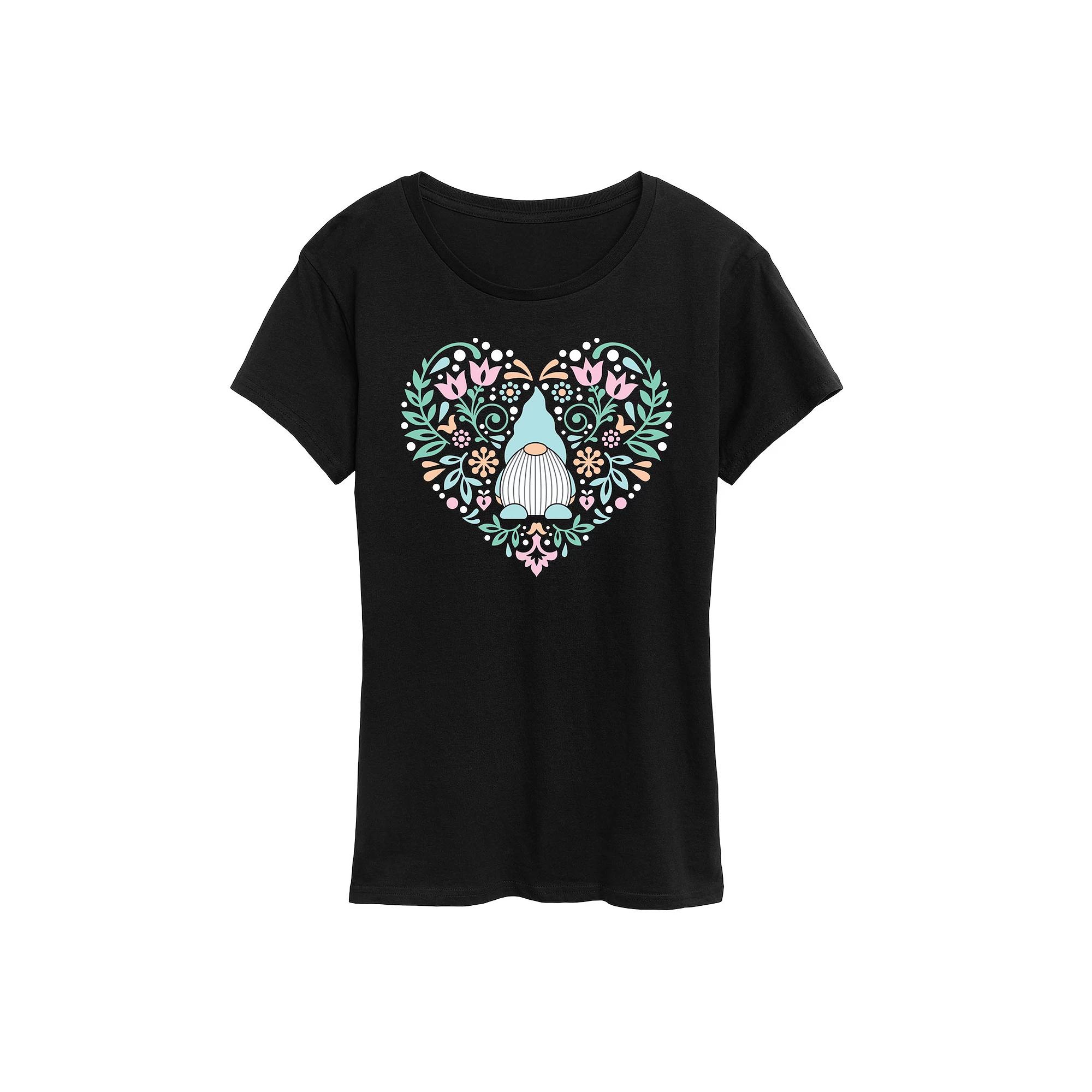 Women's Scandinavian Gnome Heart Graphic Tee,  Product Image