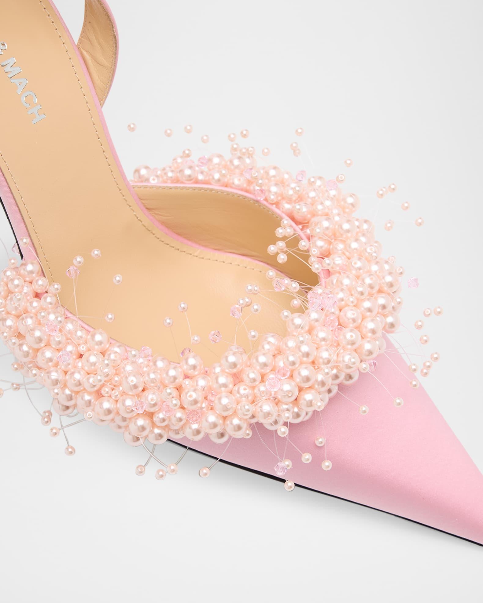 Floating Pearly Satin Slingback Pumps Product Image