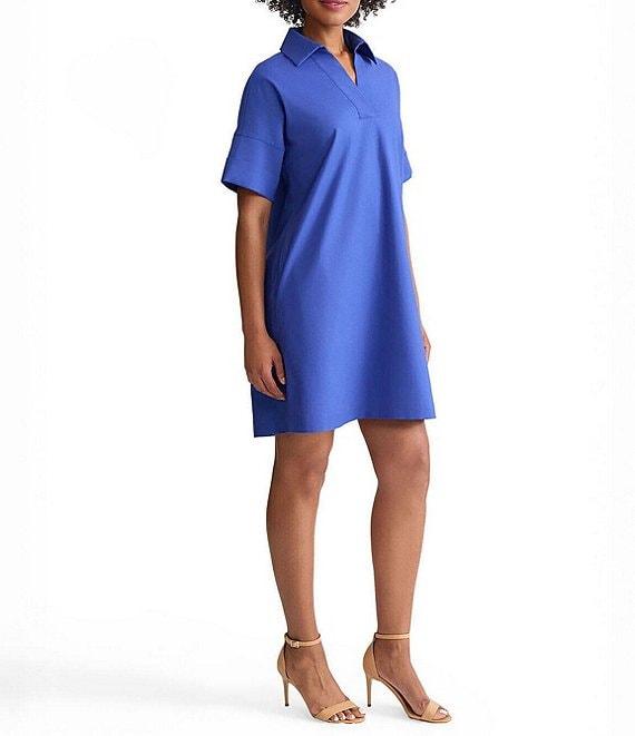 Ming Wang Collar Split V-Neck Short Sleeve Shirt Dress Product Image