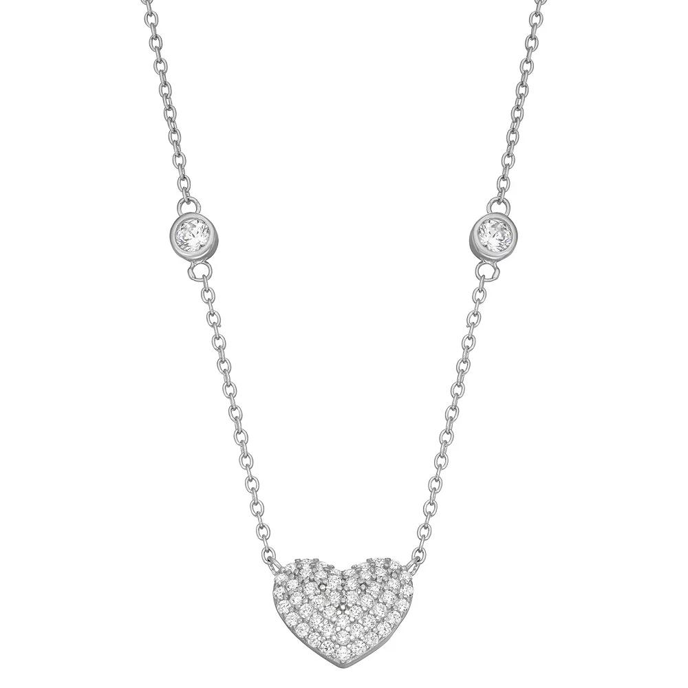 Contessa Di Capri Sterling Silver Cubic Zirconia Pave Heart Necklace, Women's, Size: 18" Product Image
