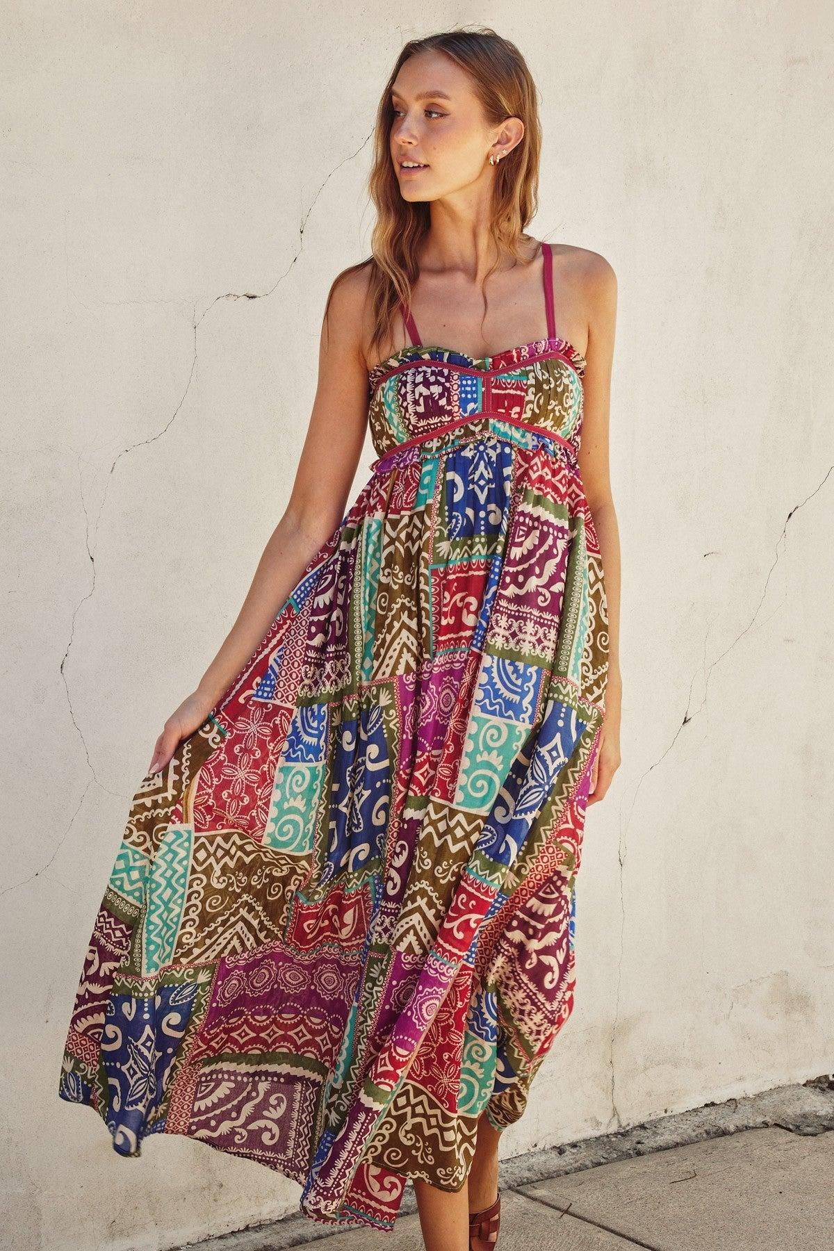 Boho Printed Maxi Flare Dress Product Image