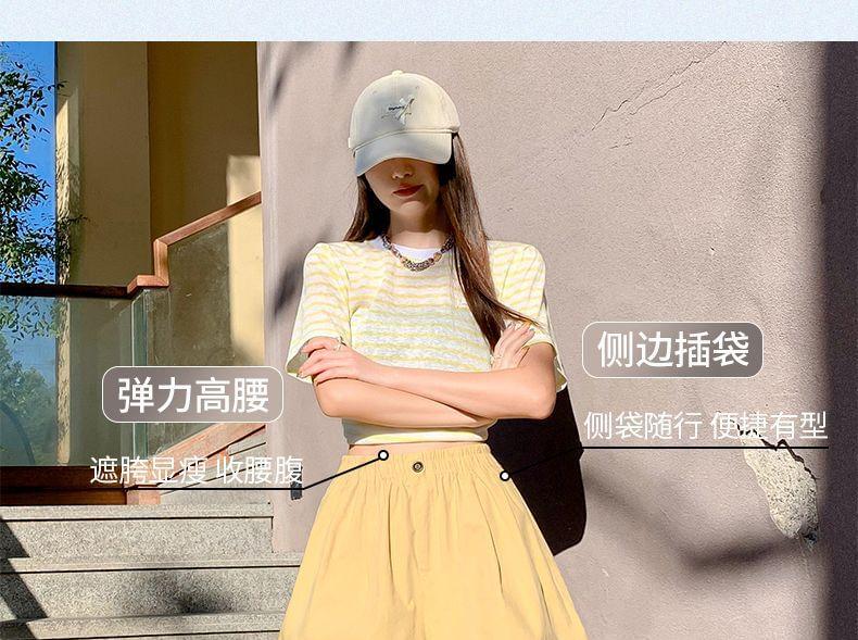 High Waist Plain Wide Leg Shorts Product Image