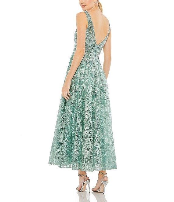 Mac Duggal Embroidered V-Neck Sleeveless Dress Product Image