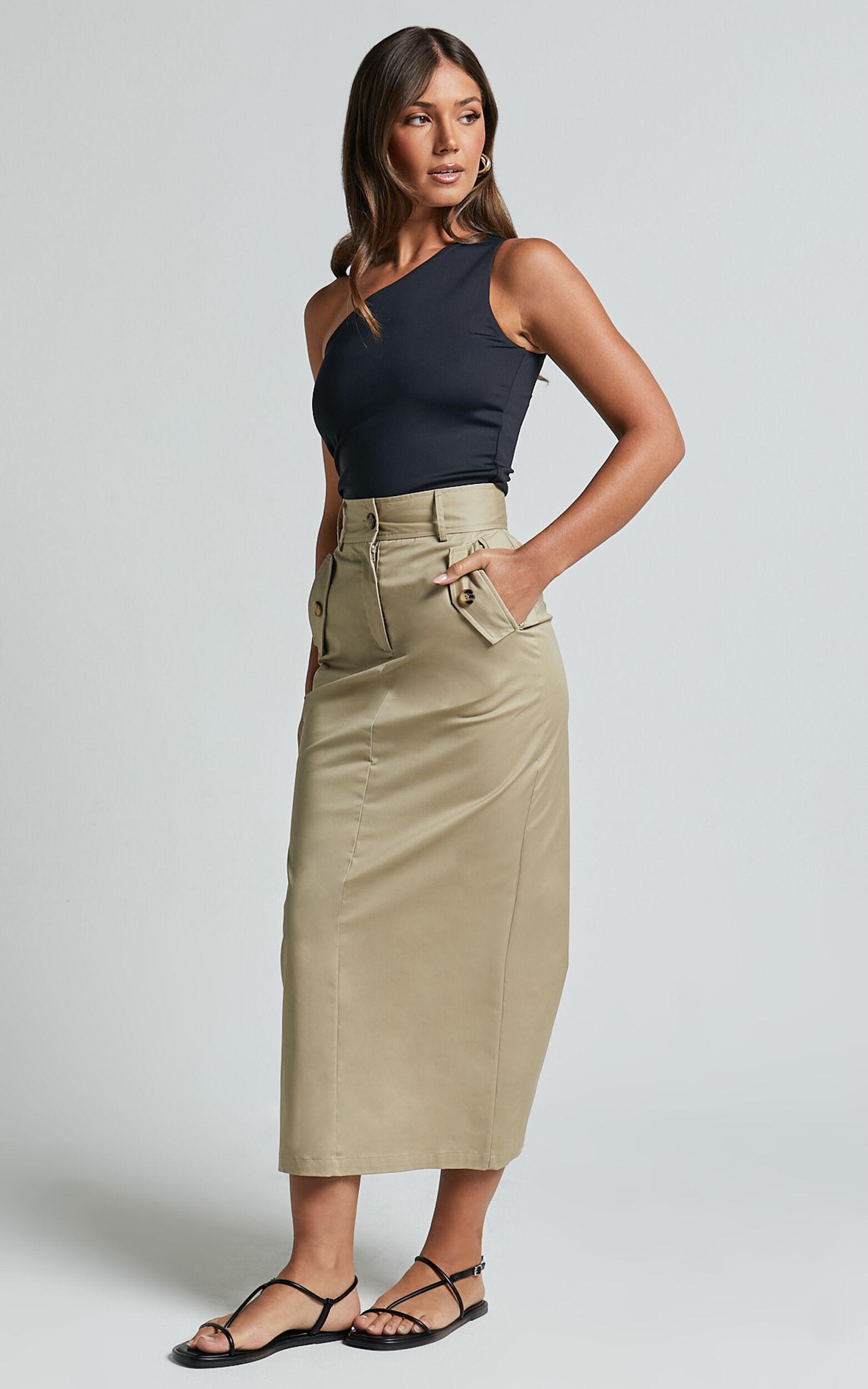 Anna Midi Skirt - High Waisted Cargo in Sand Product Image