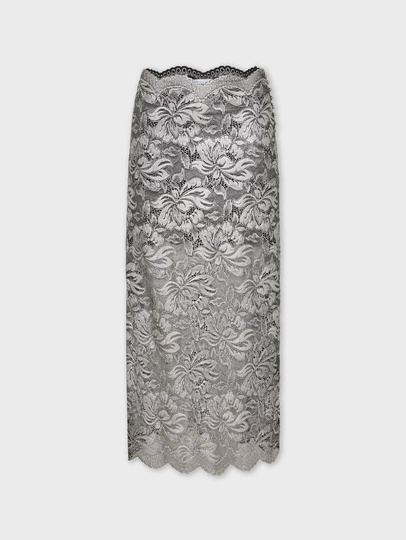 SILVER MIDI SKIRT IN LACE Product Image