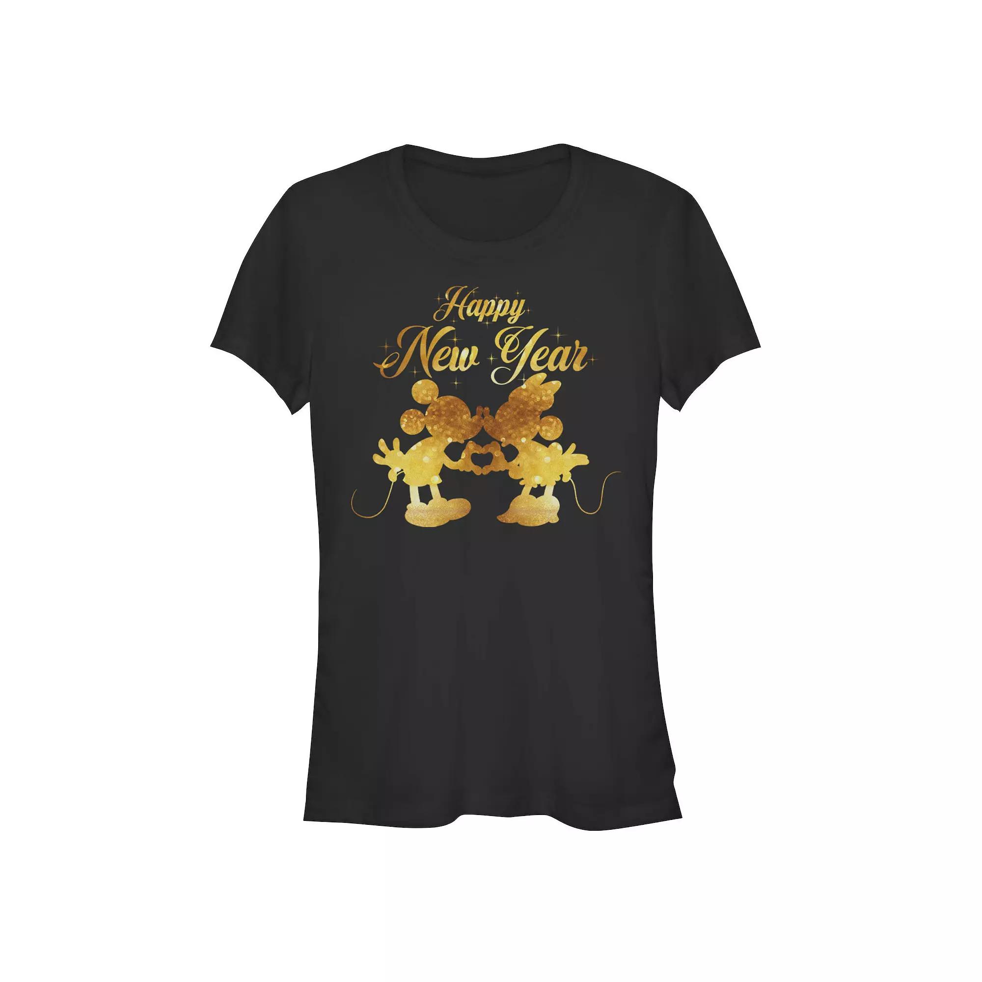 Disney's Mickey Mouse Juniors' Mickey and Minnie Kissing Happy New Year Graphic Tee, Women's,  Product Image