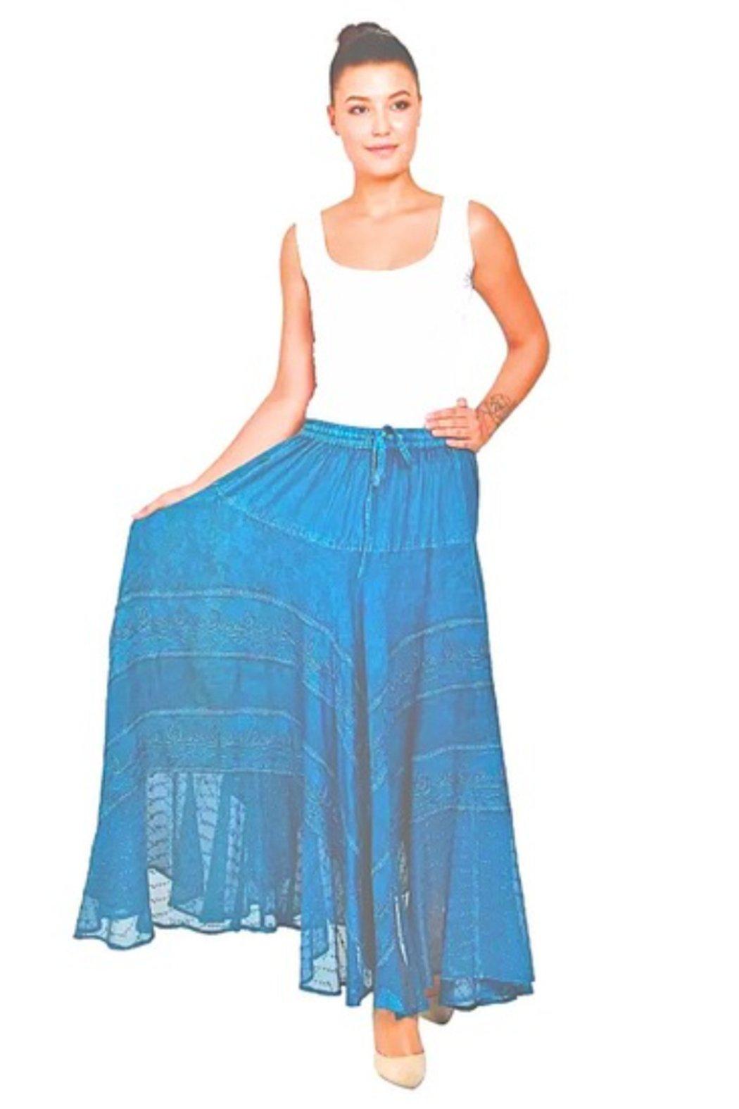 Embroidered Acid Wash Maxi Skirt Product Image