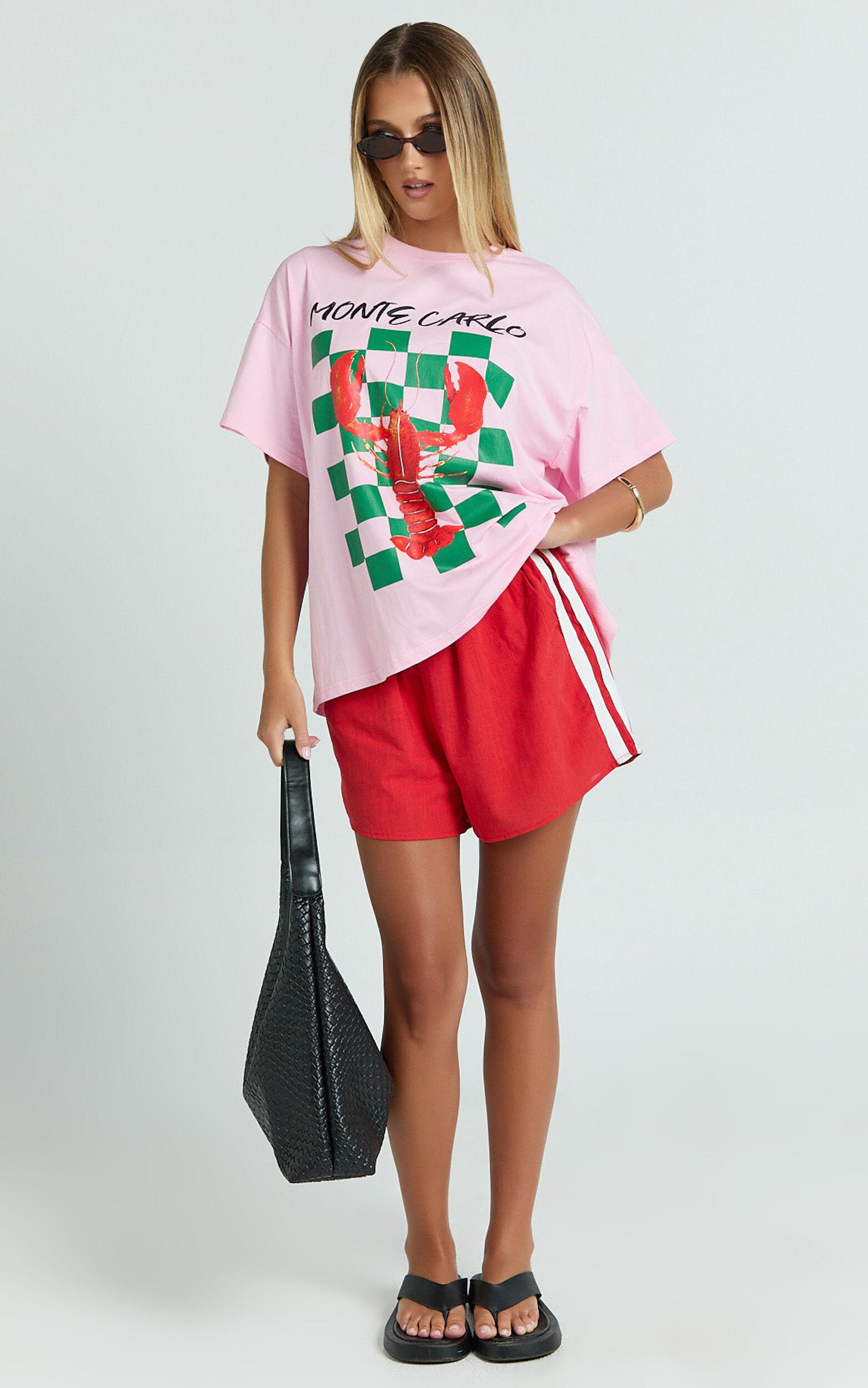 Liv Two Piece Top and Shorts Set - Monte Carlo Lobster T-shirt Set in Pink Product Image