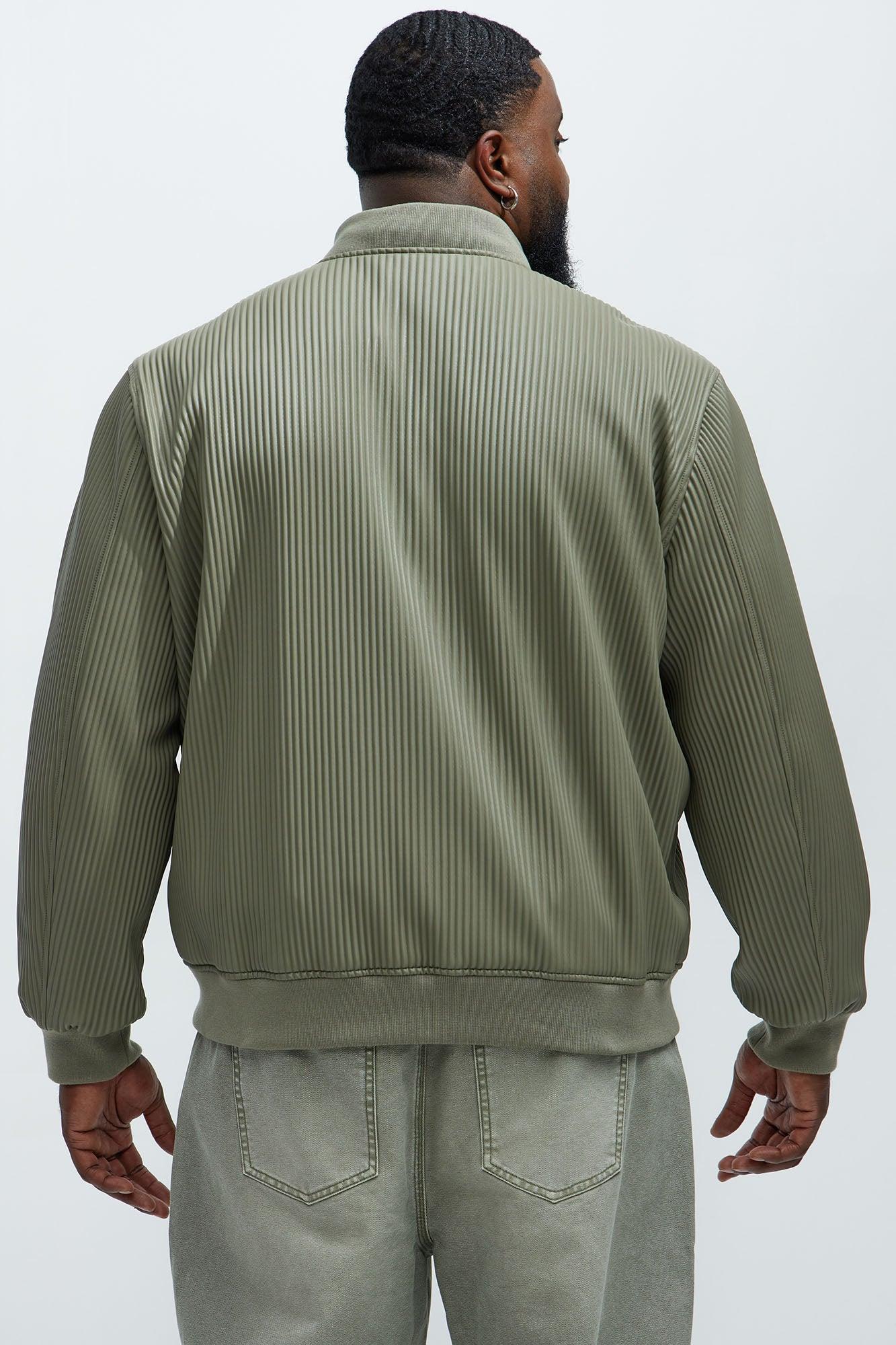 Gordon Faux Leather Bomber Jacket - Olive Product Image