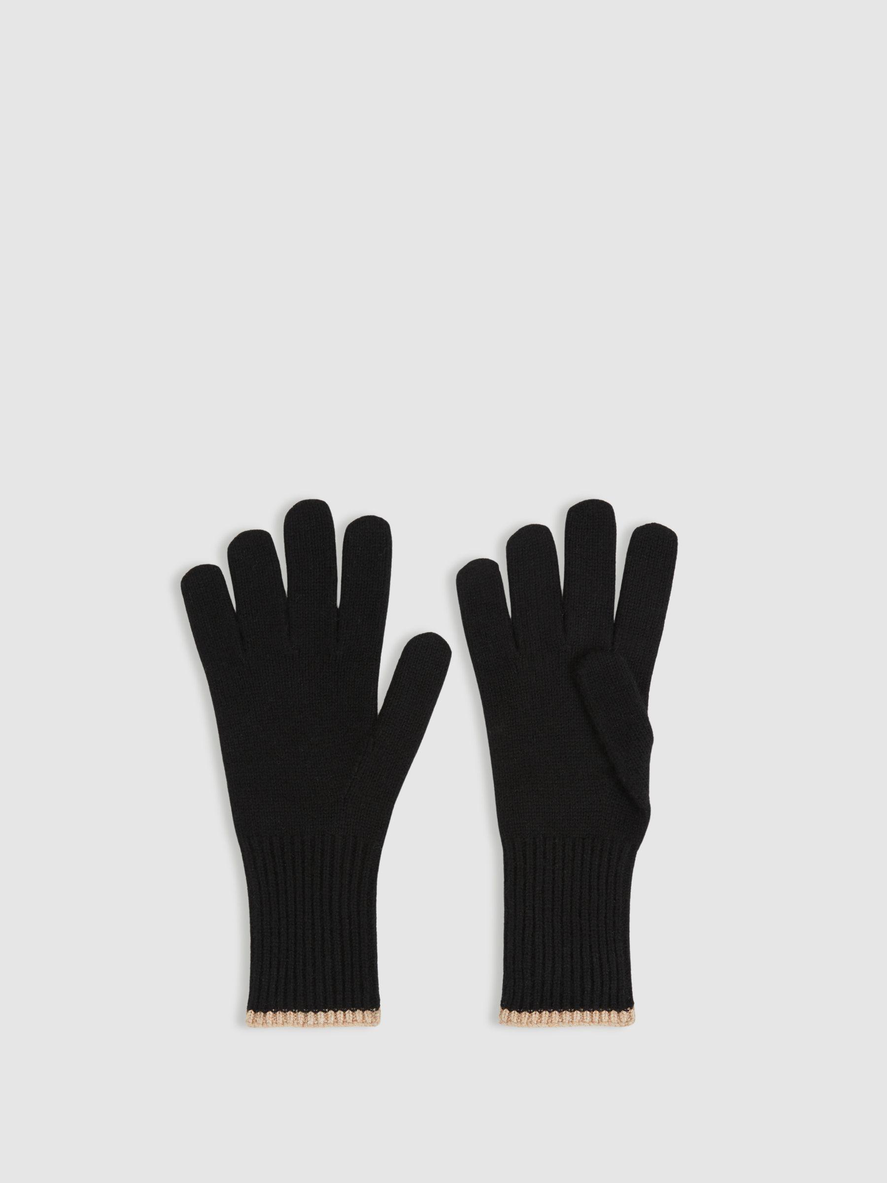 Tipped Gloves With Cashmere in Black/Camel Product Image