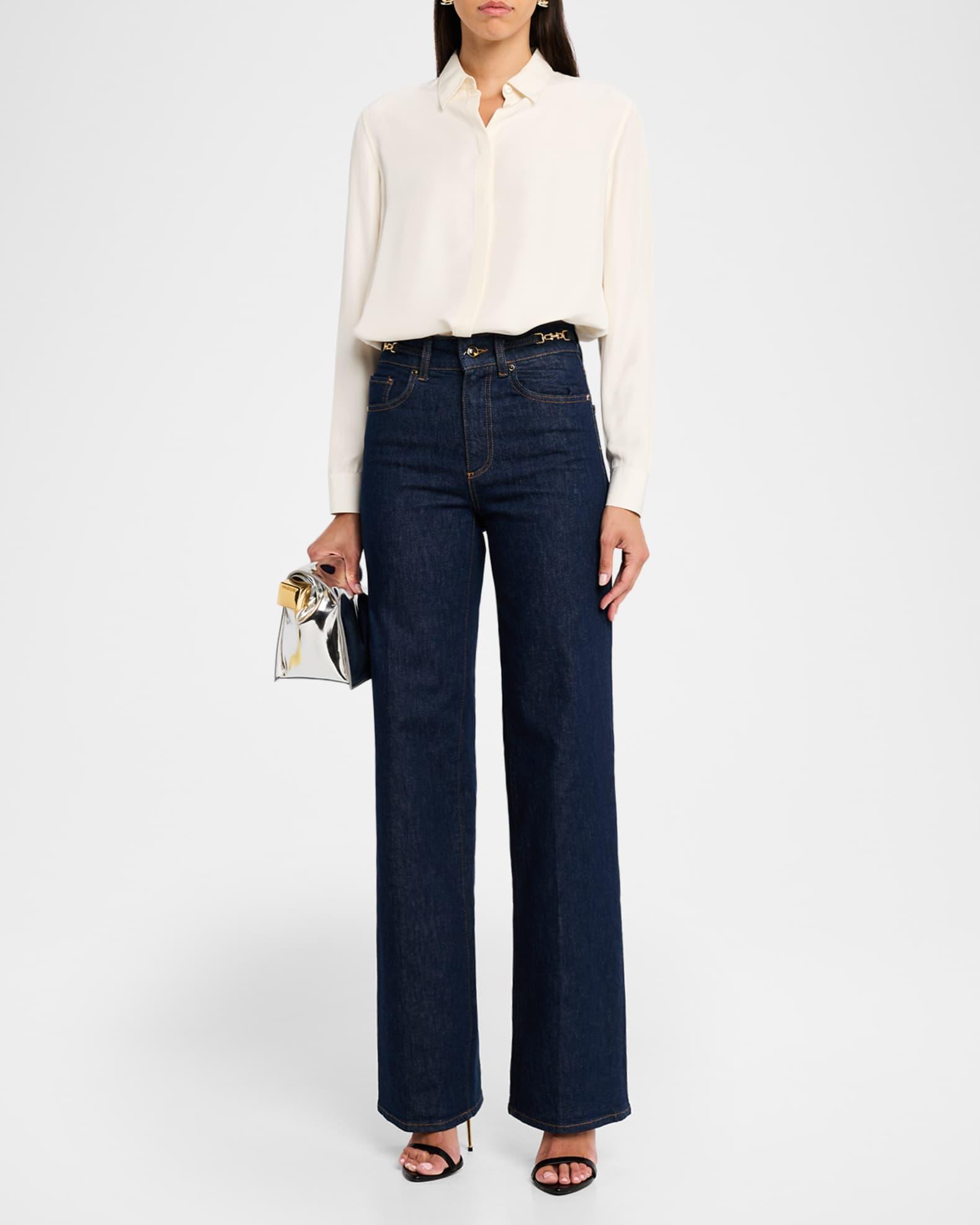 Sasha Wide-Leg Jeans with Embellished Waistband Product Image