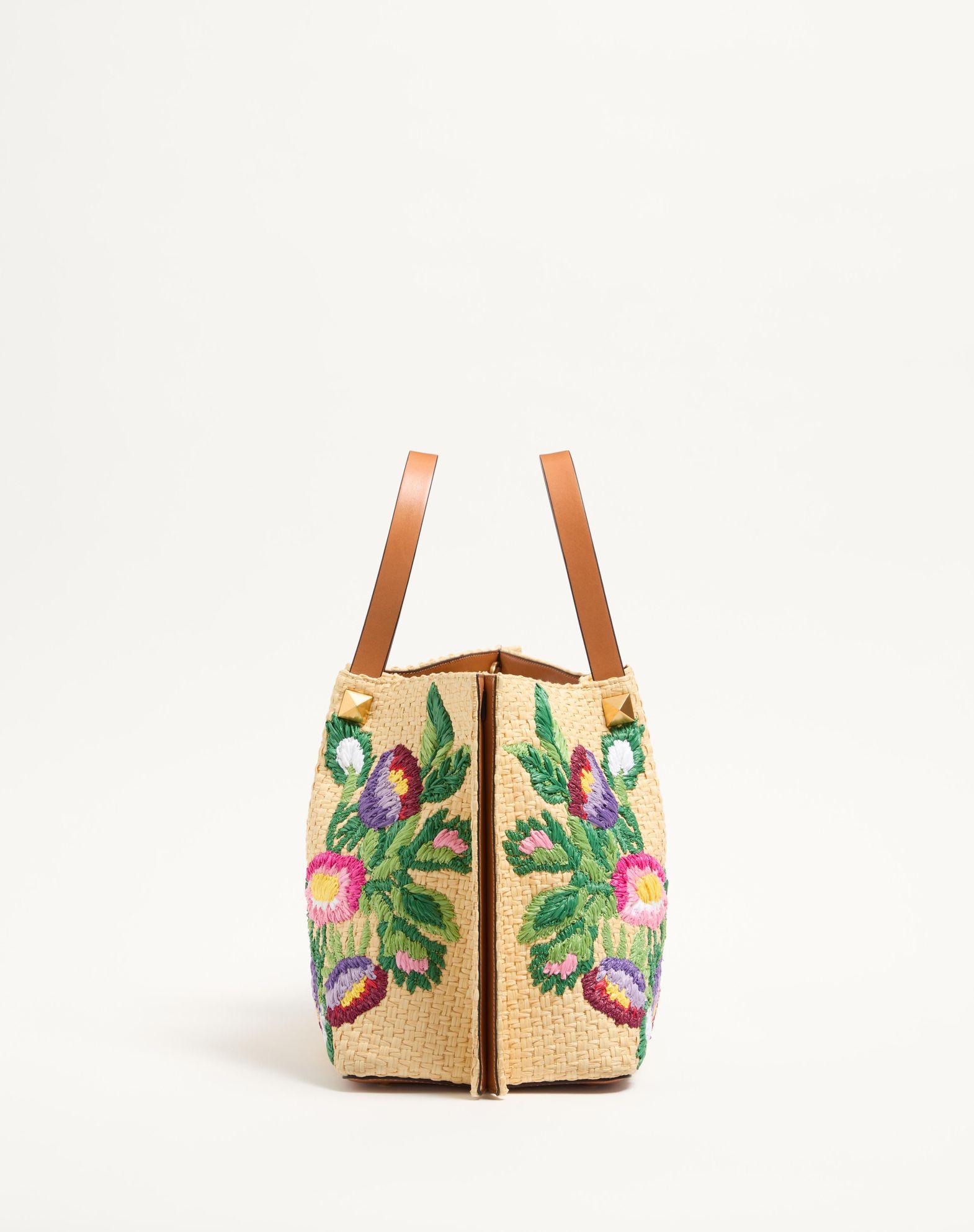 Medium Shopping Bag In Raffia With Floral Embroidery Product Image