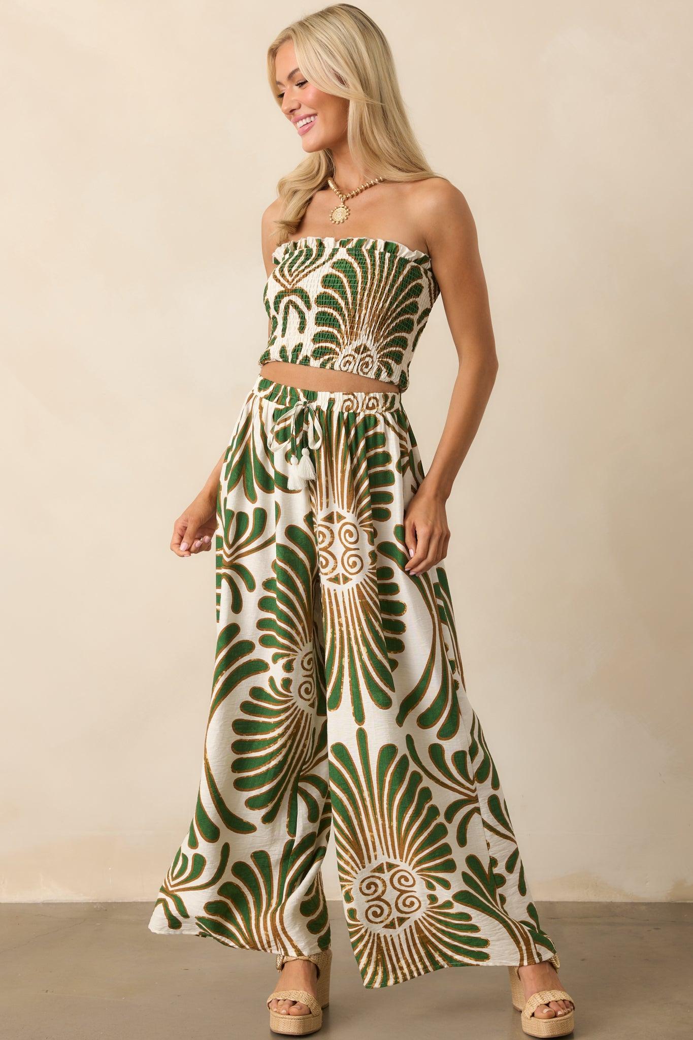 Endless Days Green Abstract Print Wide Leg Drawstring Pants Product Image