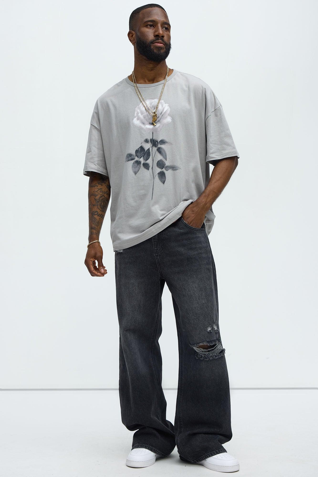 Single Rose Oversized Short Sleeve Tee - Grey Product Image