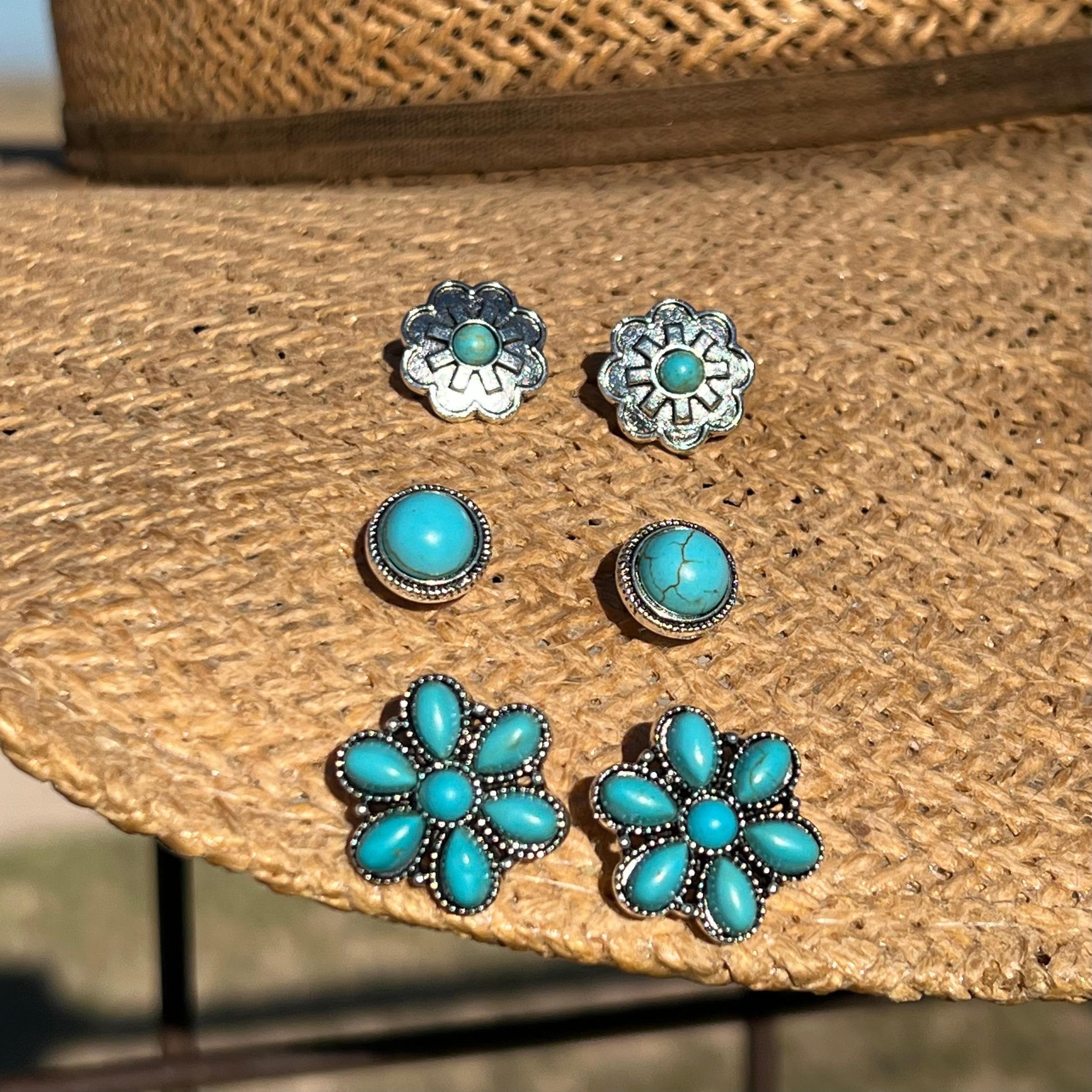 Turquoise Flowers Earrings- 3 Set Product Image