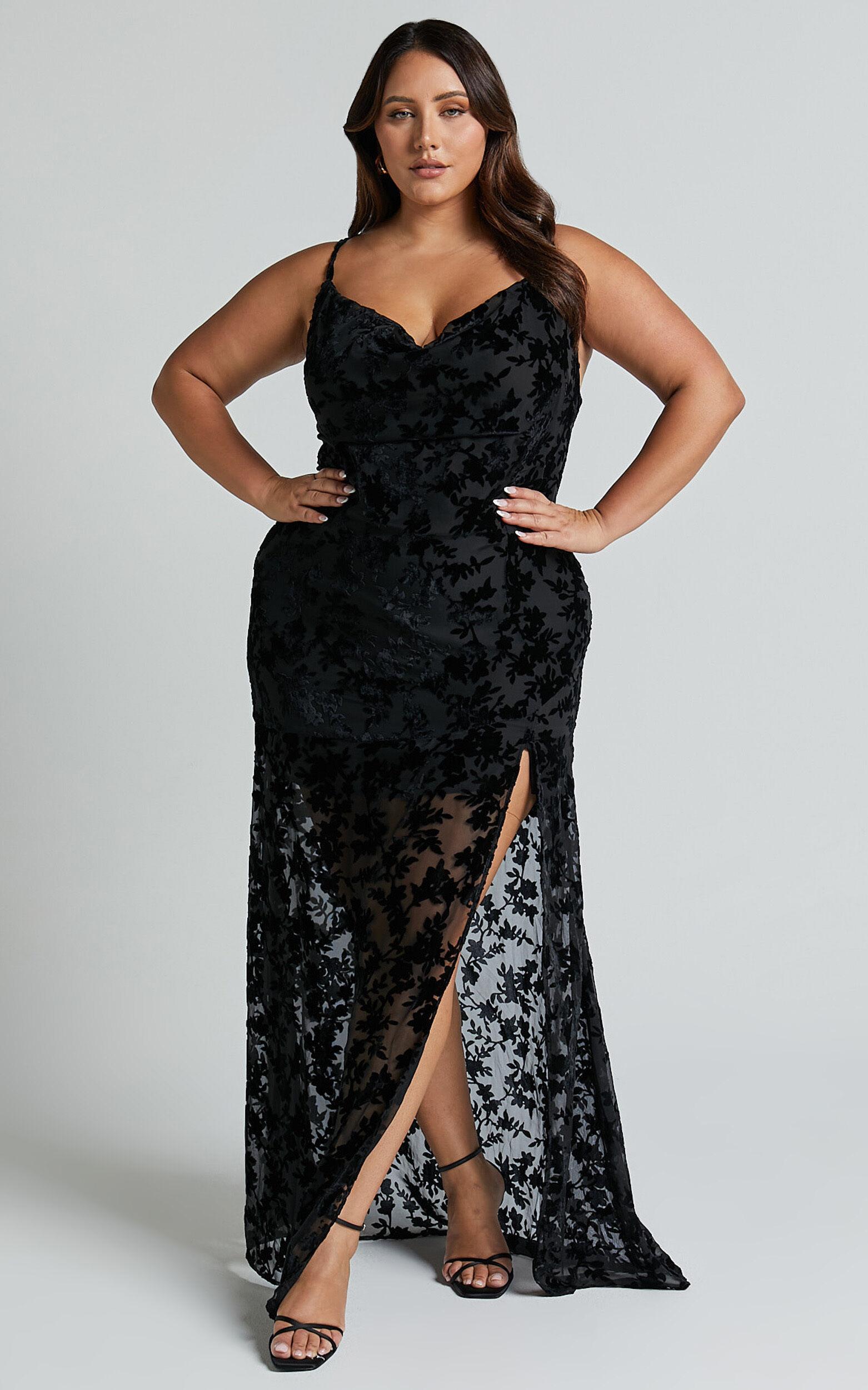 Aletta Maxi Dress - Cowl Cross Back Dress in Ebony Burn Out Floral Product Image