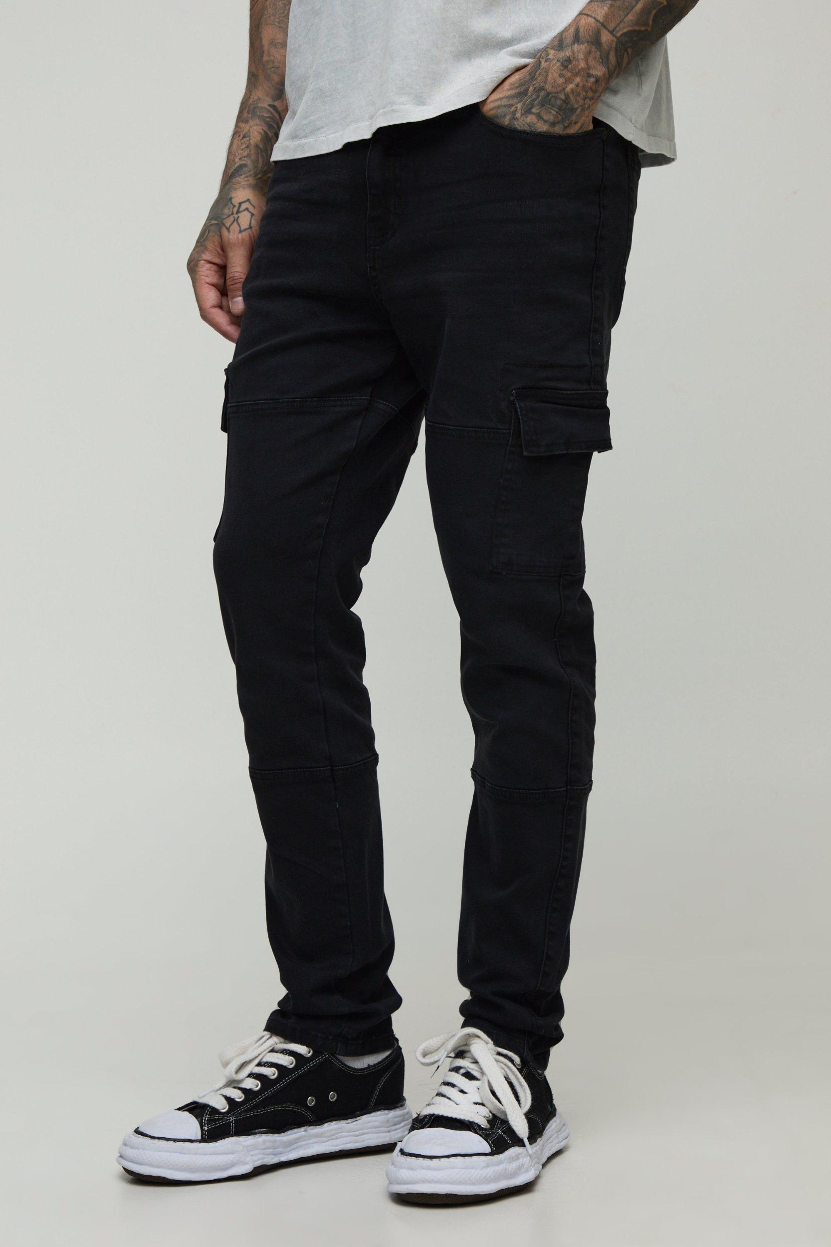 Tall Seam Detail Cargo Slim Fit Jeans | boohooMAN USA Product Image