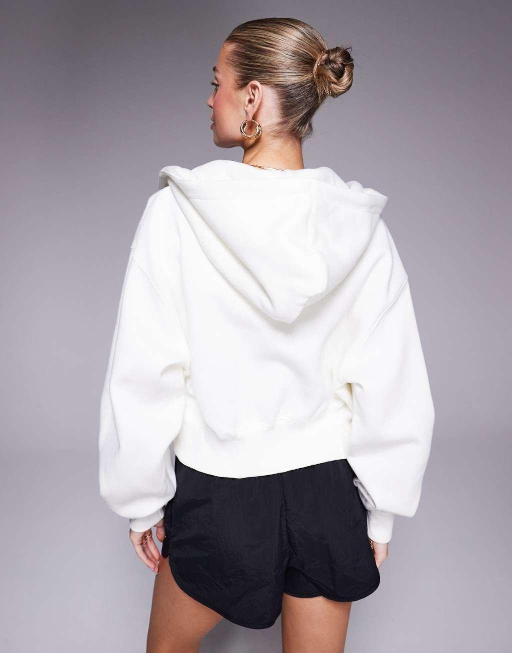 Nike Phoenix Fleece cropped full zip hoodie in cream Product Image