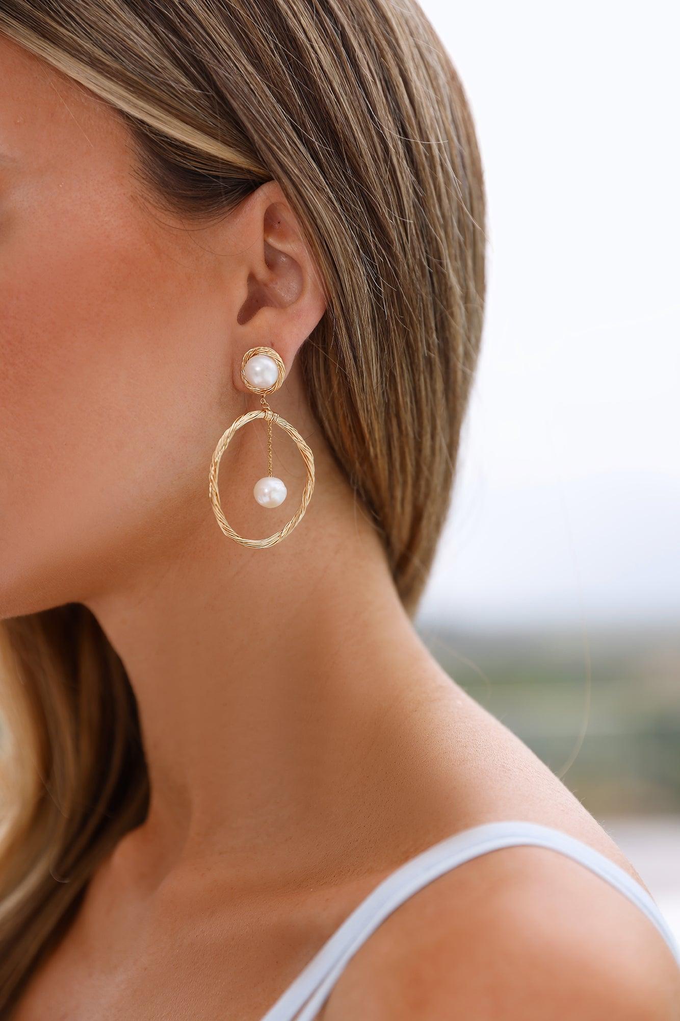 18k Gold Plated Willow Freshwater Pearl Earrings Gold Product Image