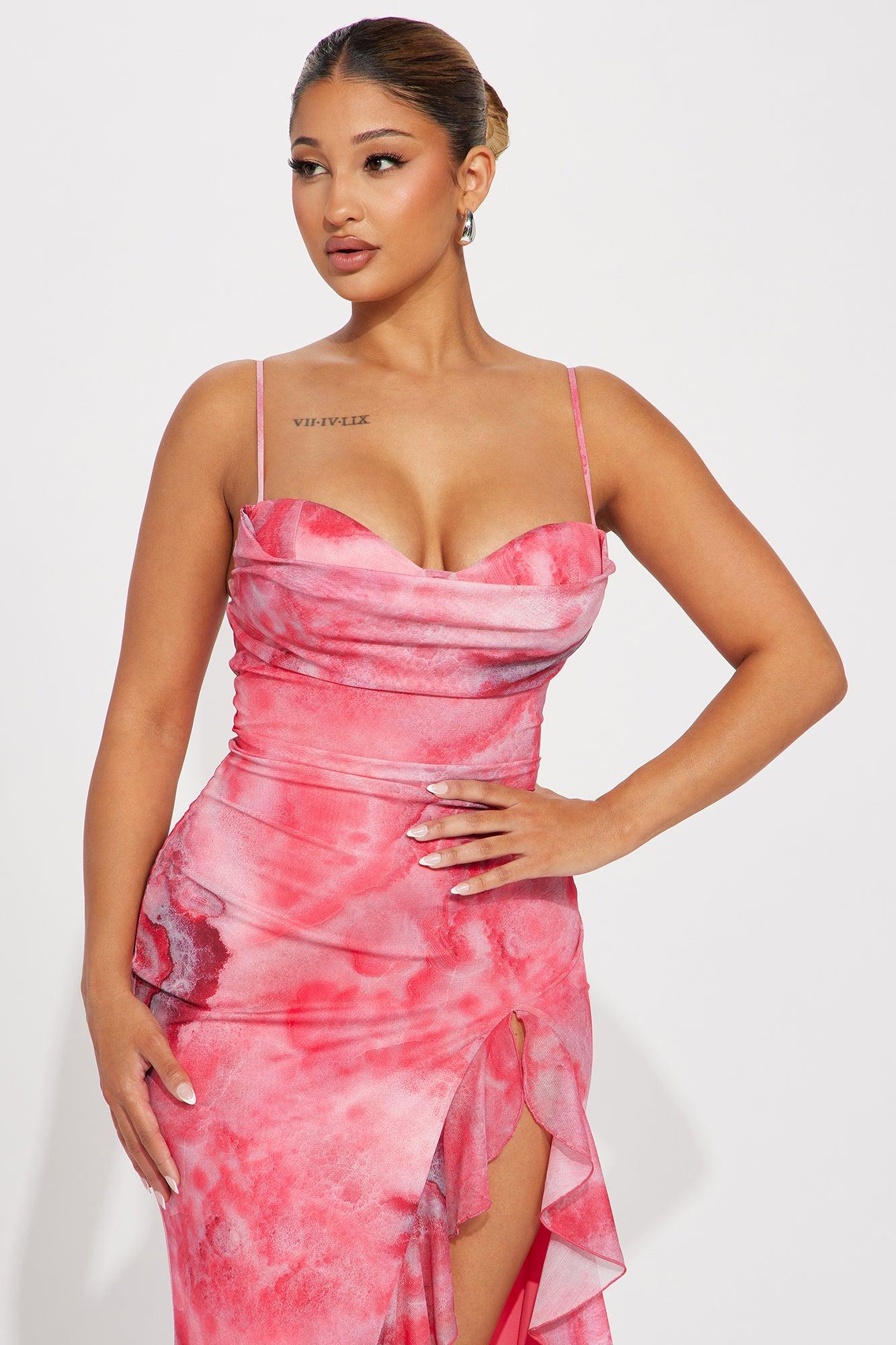 Bianca Abstract Maxi Dress - Pink/combo Product Image