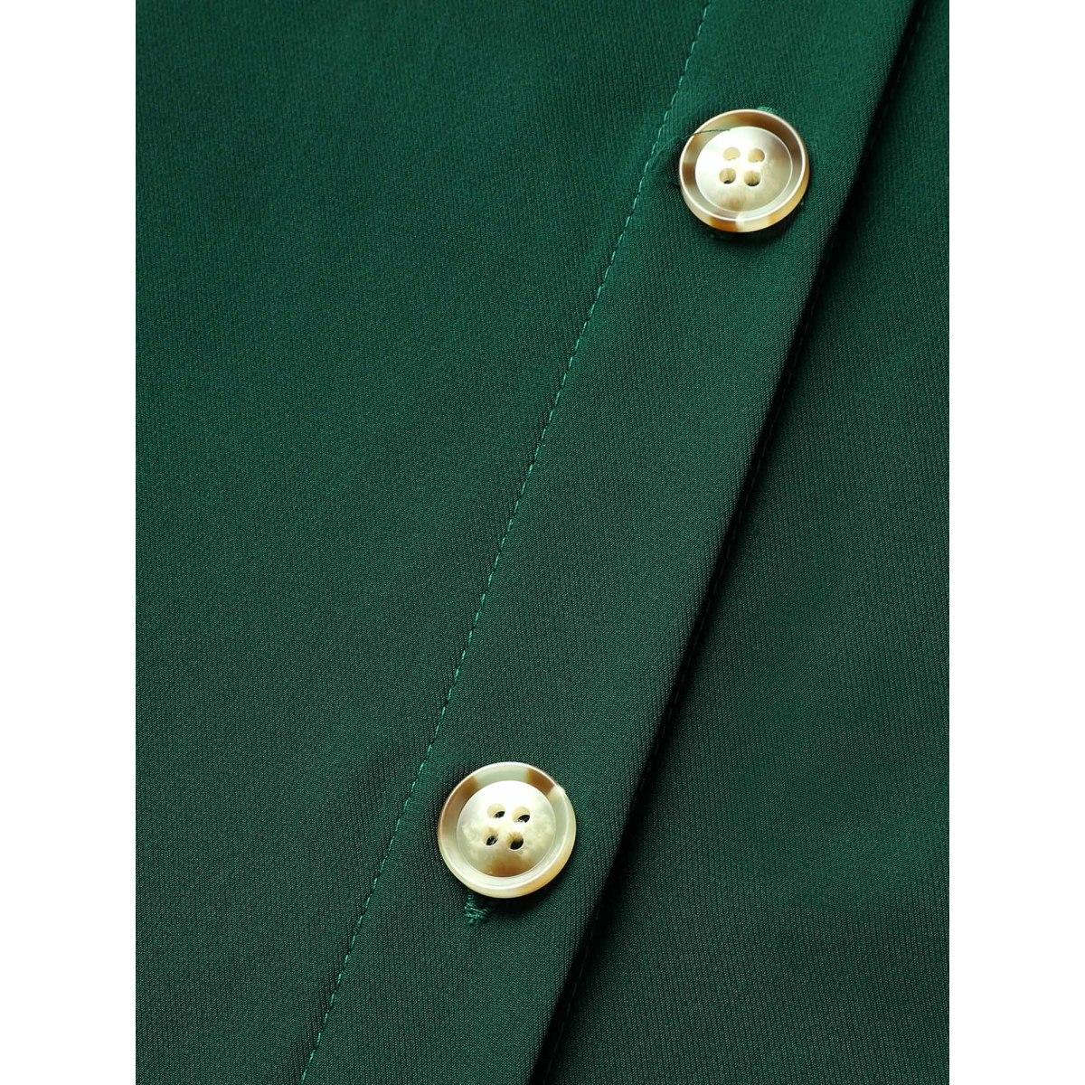 Plus Size Suit Collar Button Detail Batwing Sleeve Dress DarkGreen Women At the Office Belted Suit Collar Cap Sleeve Curvy BloomChic 18-20/2X Product Image