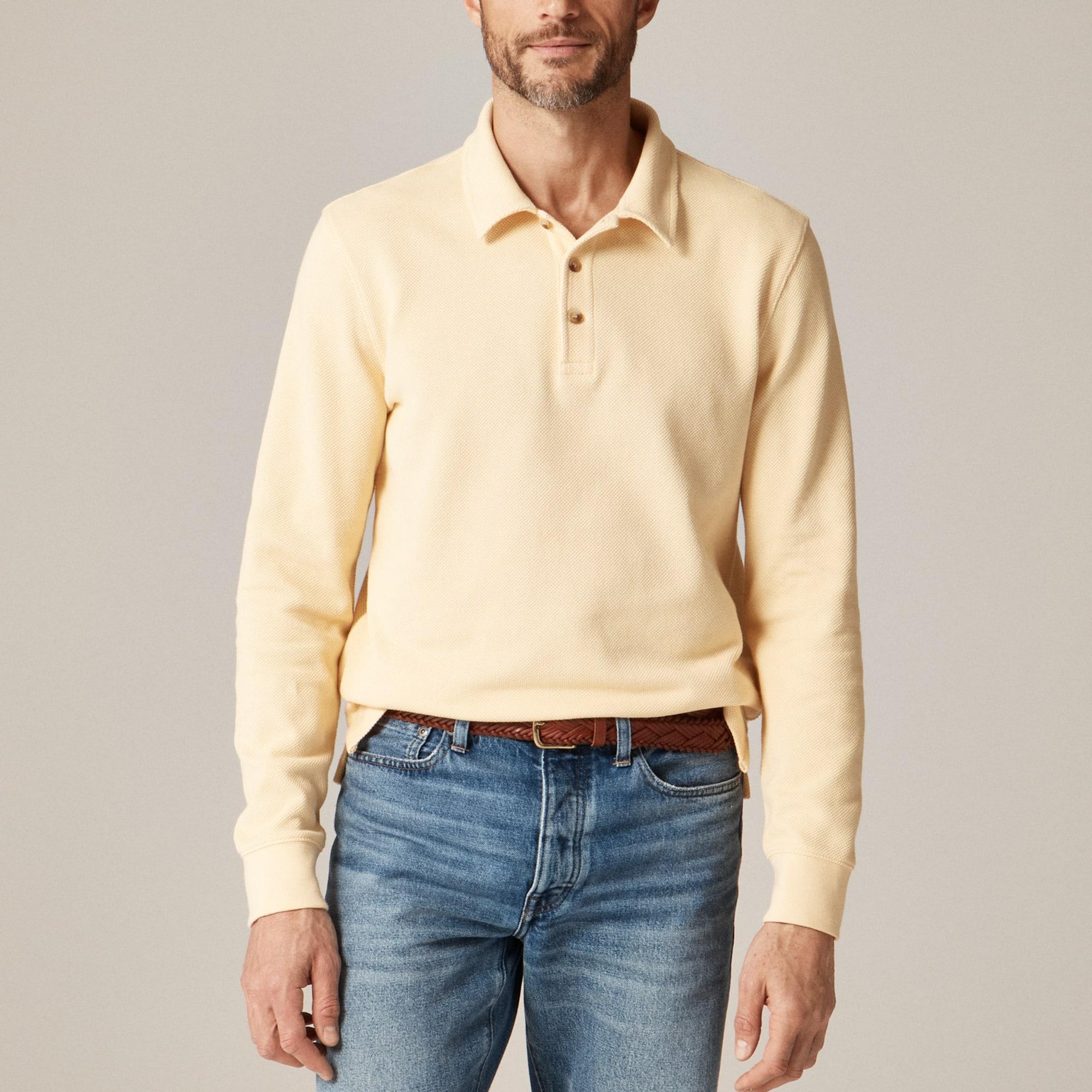 Long-sleeve macropiqué polo shirt Product Image