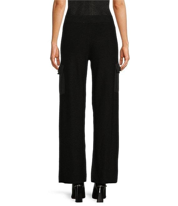DKNY by Donna Karan Mixed Media Satin Pocket Wide Leg Cargo Pants Product Image