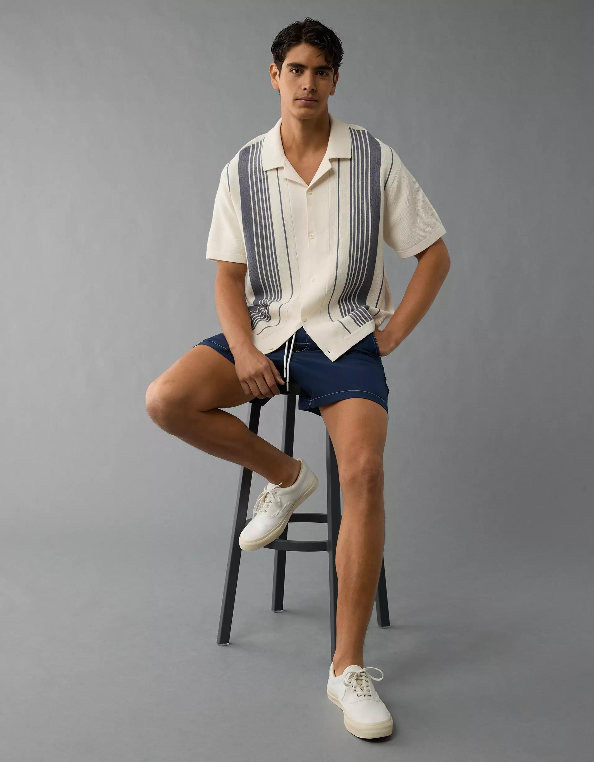 AE Weekend Striped Button-Up Sweater Polo Shirt Product Image