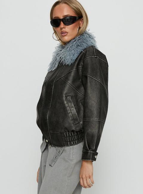Brittanni Fluffy Collar Jacket Black / Blue Product Image
