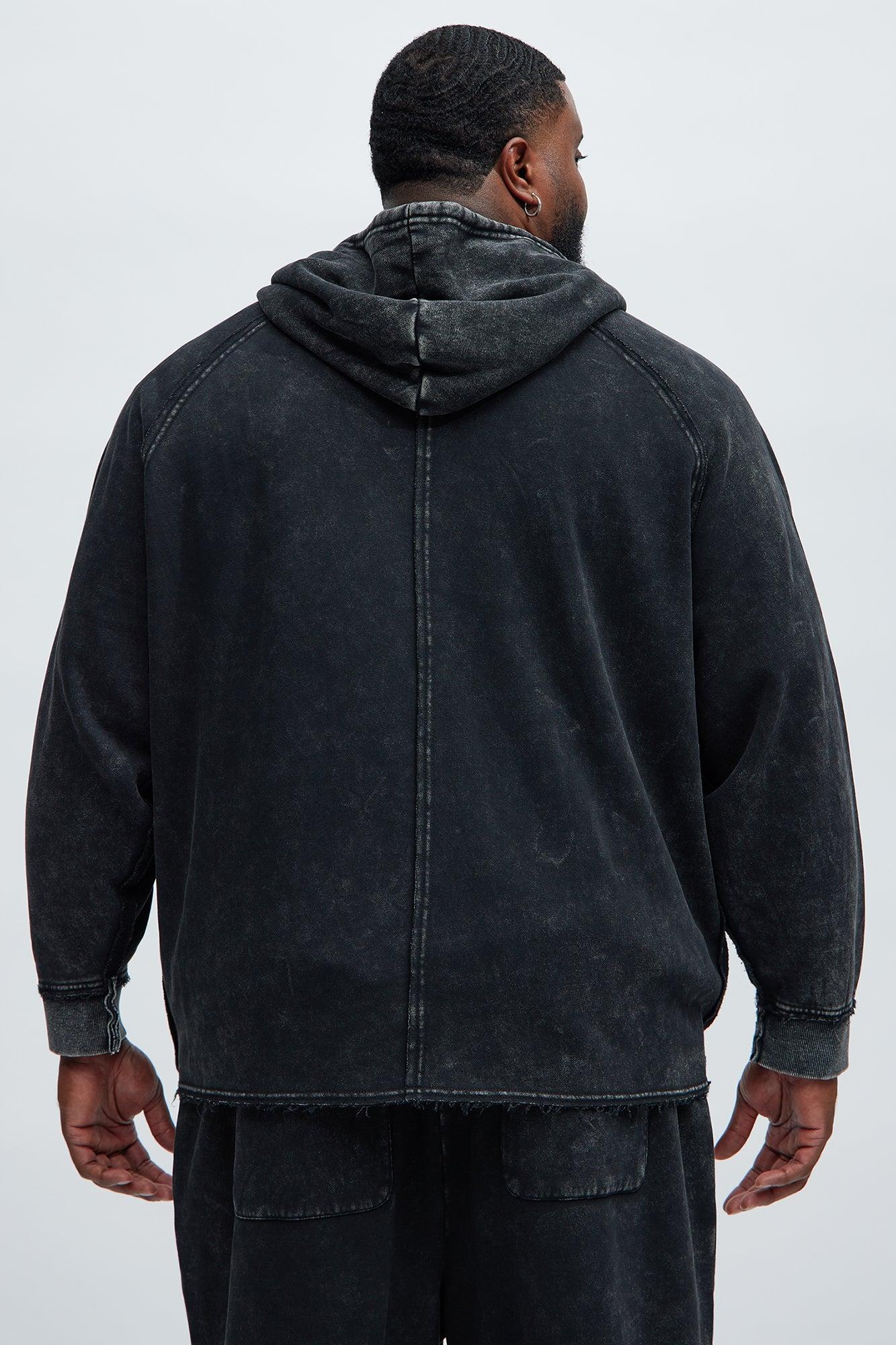 Tyson Oversized Frayed Seams Hoodie - Black Product Image