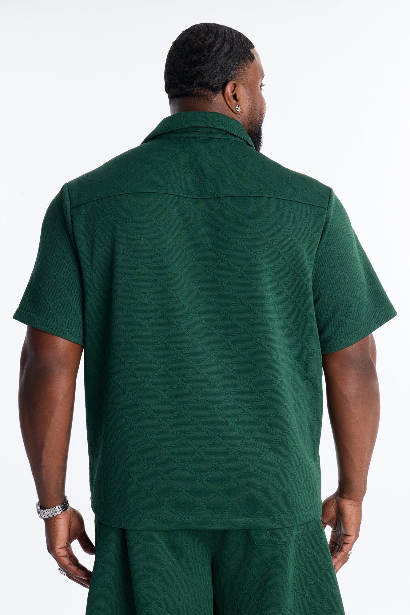 Duke Textured Cuban Button Up Shirt - Hunter Green Male Product Image