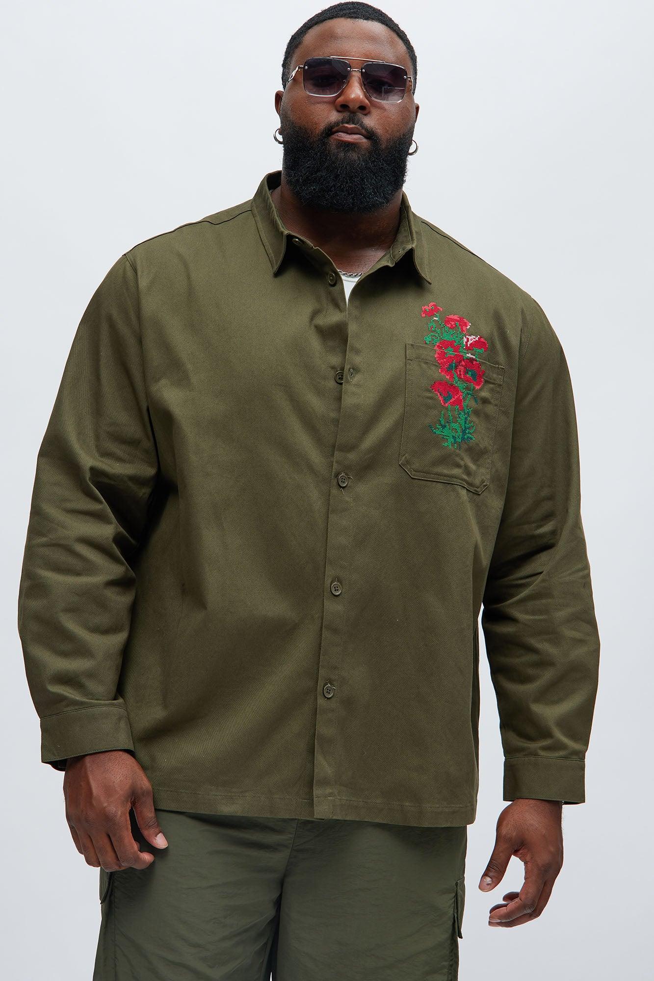 I Got You Embroidery Button Up Shirt - Olive Product Image