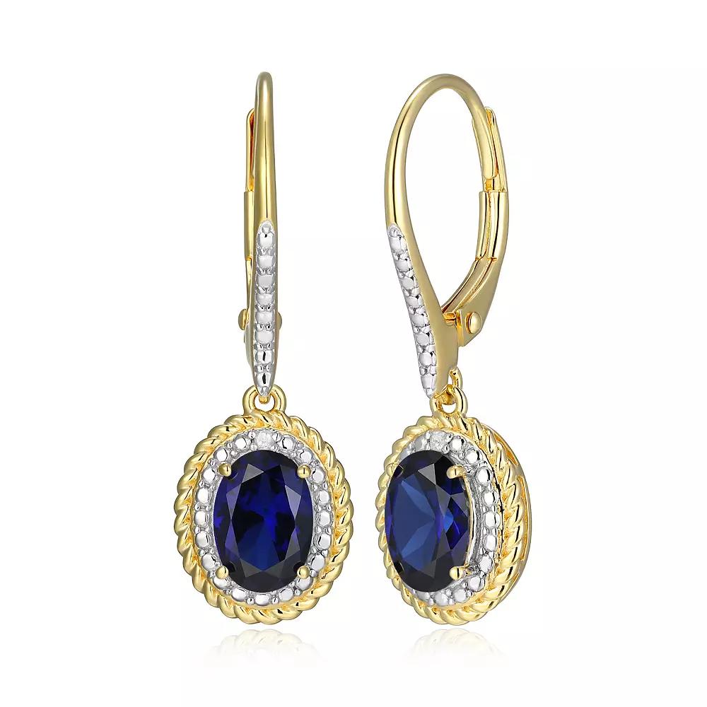 18k Gold Plated Sterling Silver Gemstone & Diamond Accent Halo Leverback Earrings, Women's, Sept Cr Blue Product Image