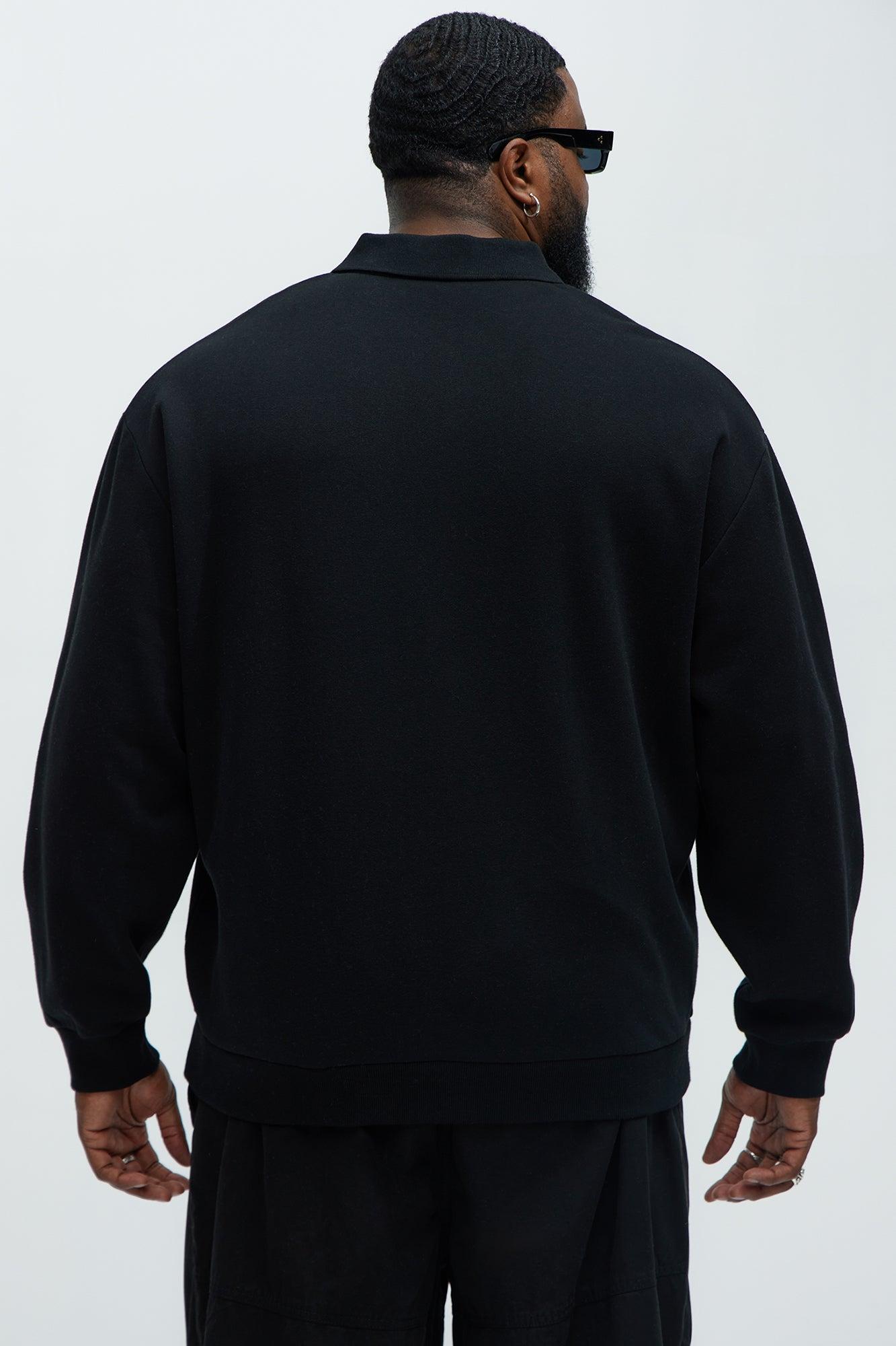 Tyson Fleece Long Sleeve Polo - Black Product Image