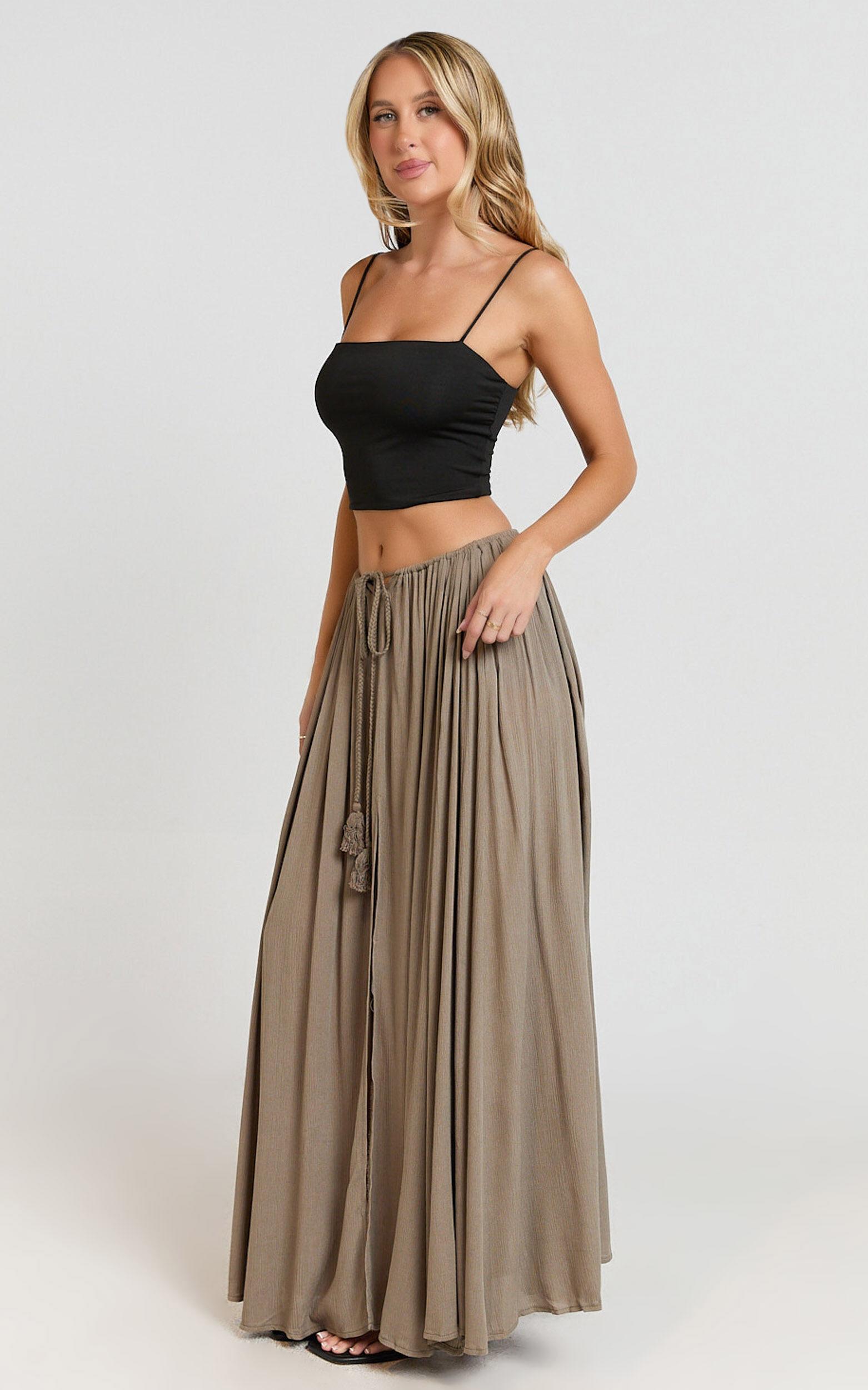 Under The Twilight Maxi Skirt - Thigh Split Skirt in Olive Product Image