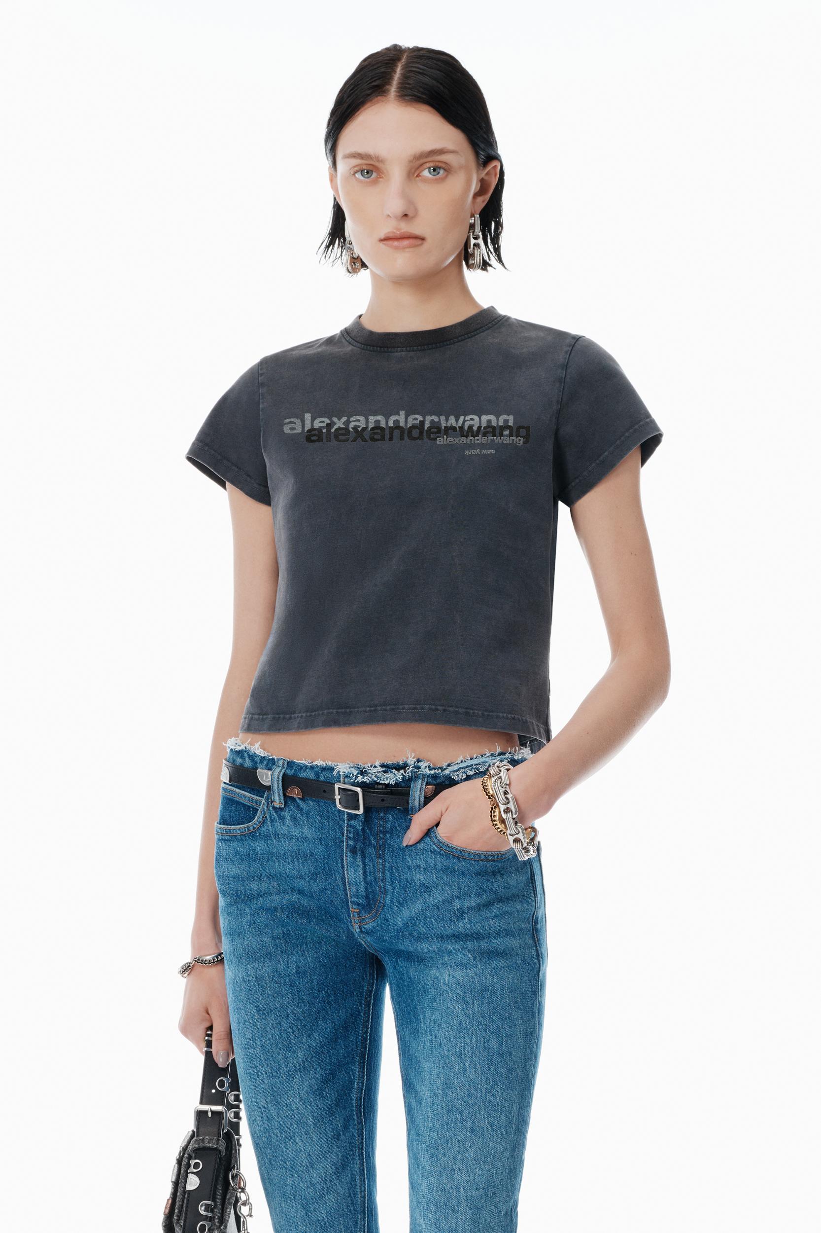 Black Cotton Shrunken Logo Tee Product Image