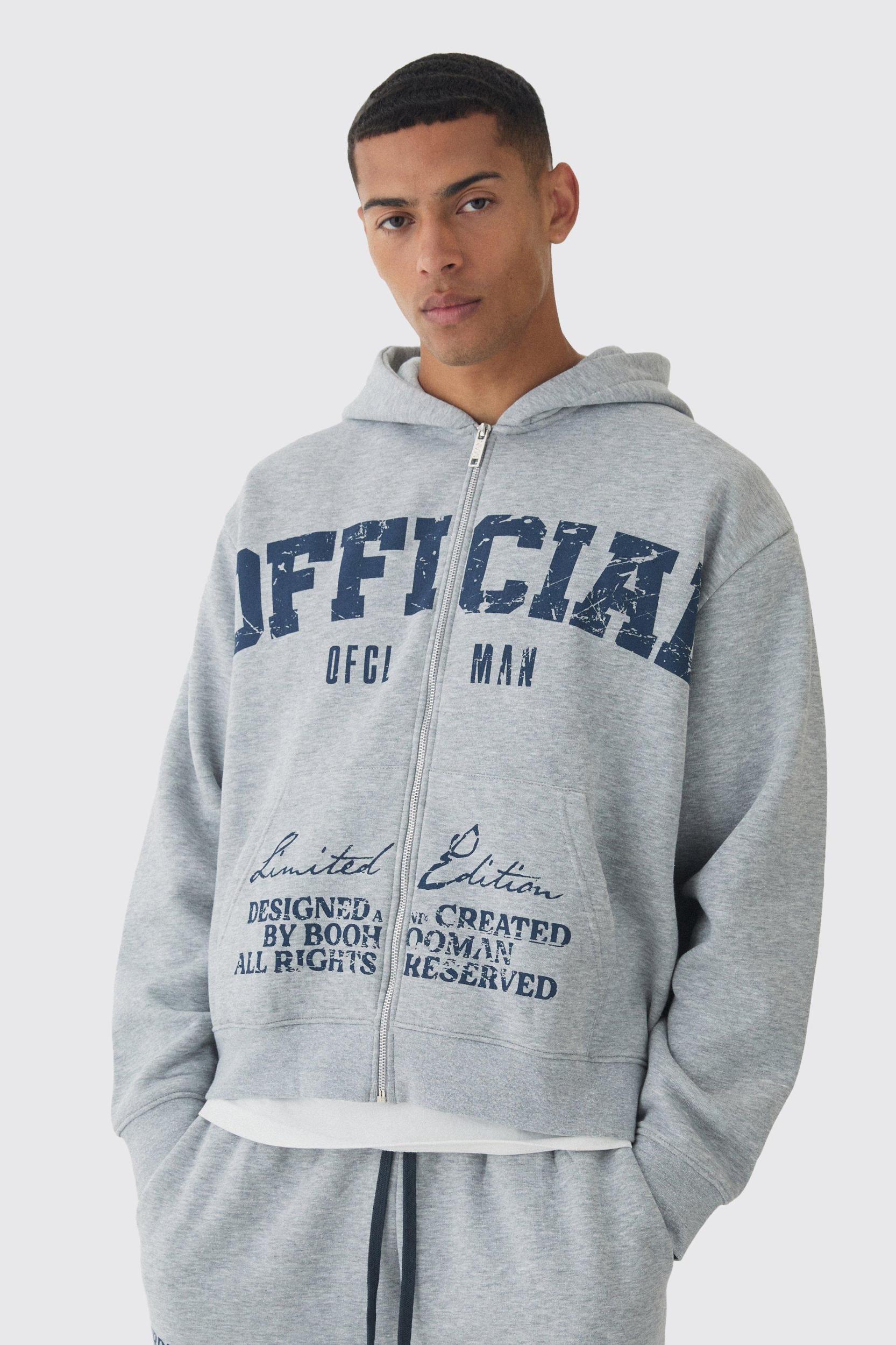 Oversized Boxy Offcl Print Zip Through Hoodie | boohooMAN USA Product Image