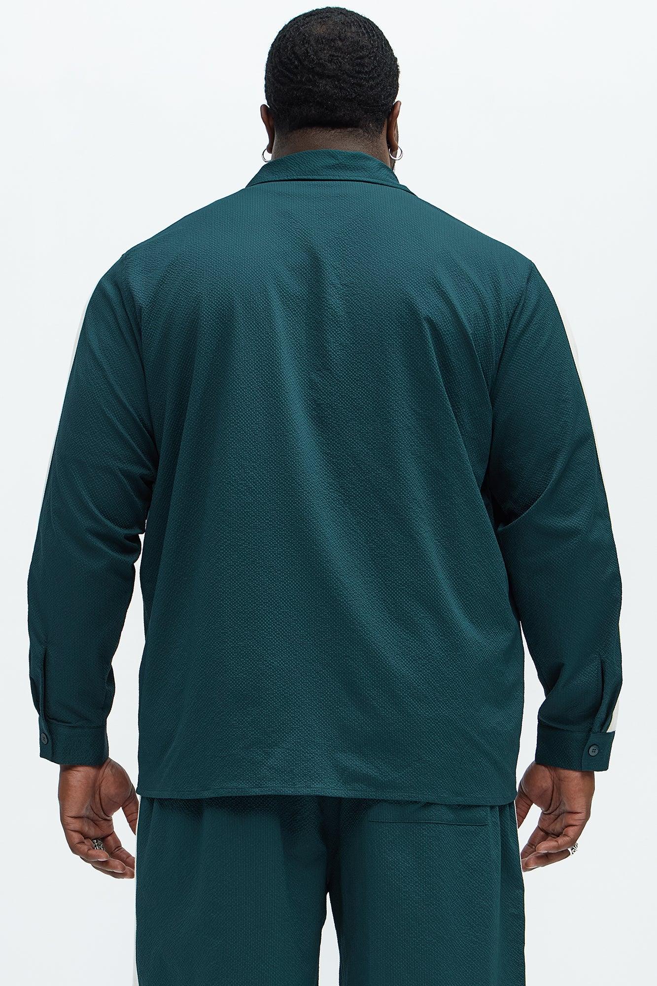 Crinkle Texture Taped Button Up - Green Product Image