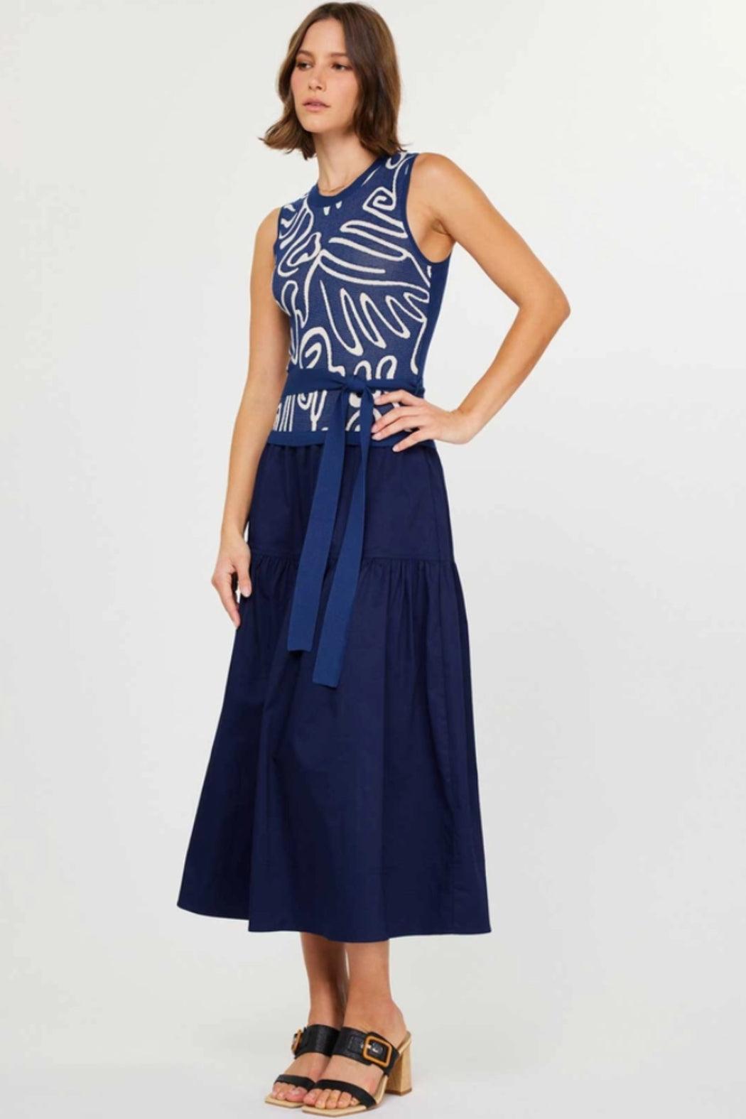 Abstract Pattern Knit & Tiered Skirt Midi Dress Product Image