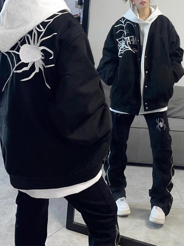 Street Spider Embroidery Varsity Jacket Product Image