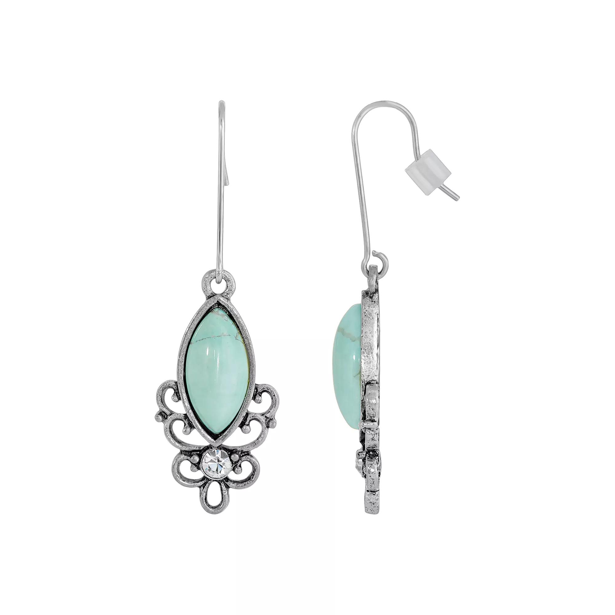 1928 Silver Tone Stone Filigree Drop Earrings, Women's, Blue Product Image