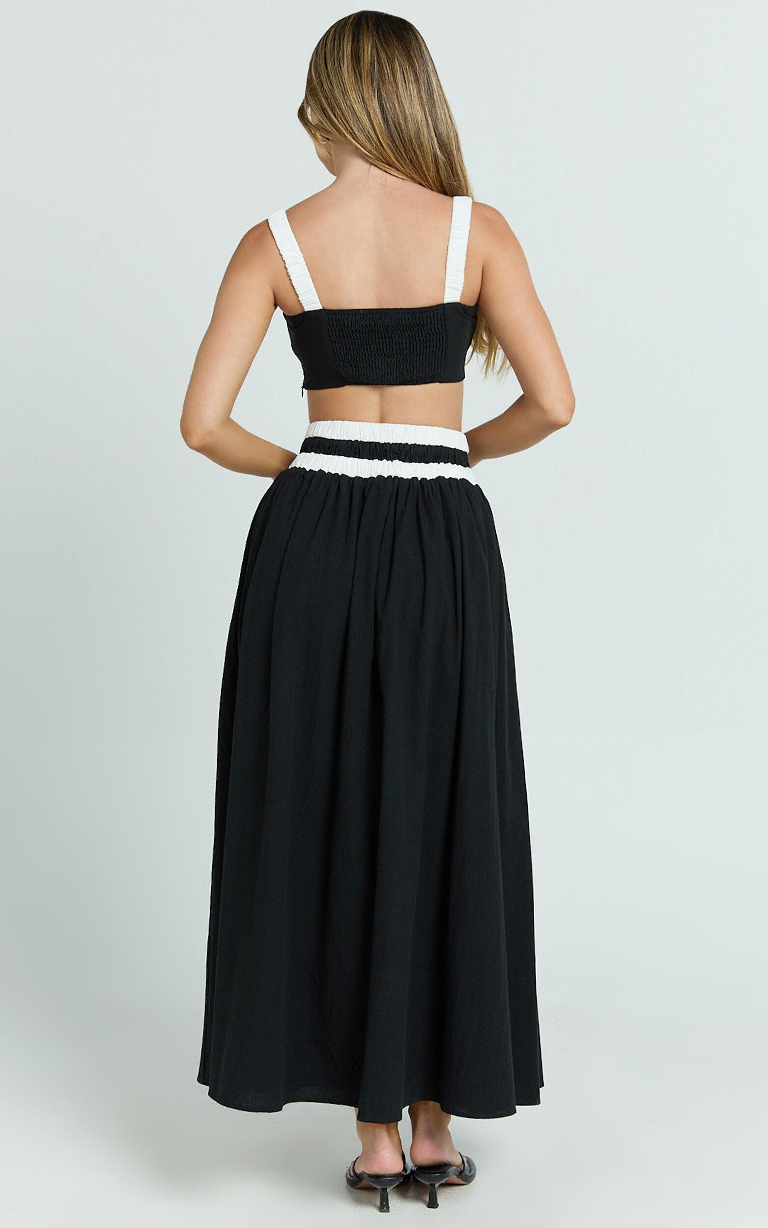 Sapphire Two Piece Set - Contrast Band Crop Top and A Line Maxi Skirt in Reverse Product Image