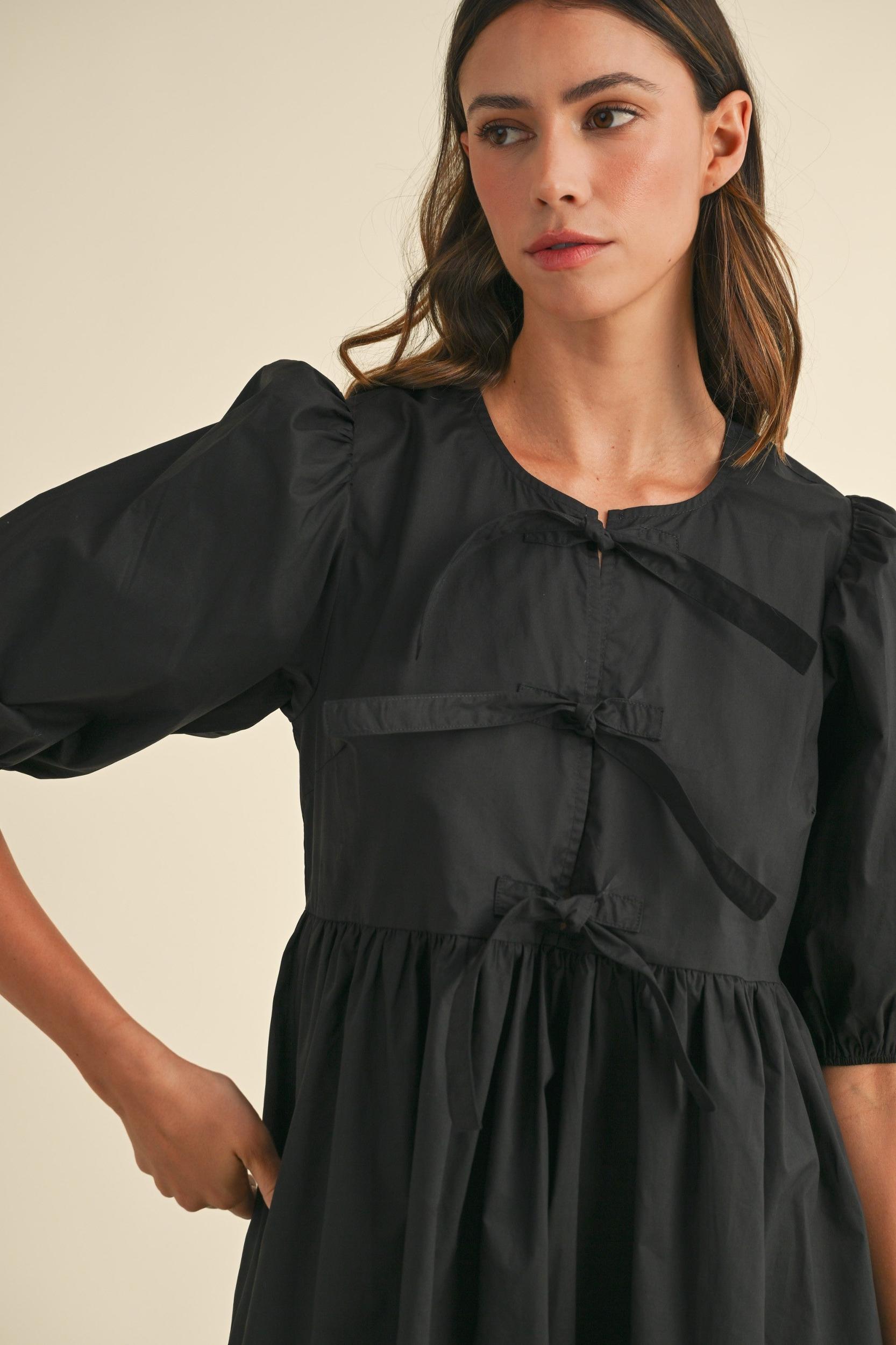 Poplin Front Bow Tie Mini Dress Product Image