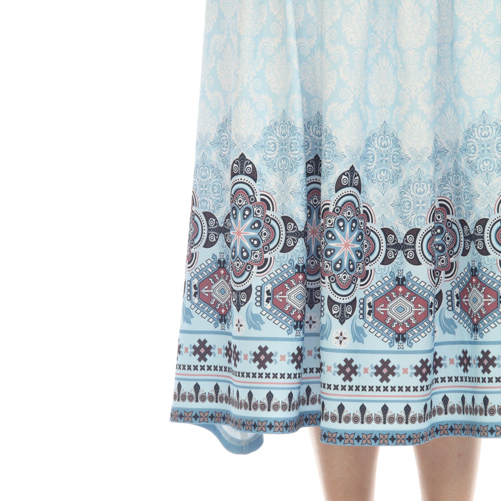 Blue Pleated Skirt with Border Prints Product Image