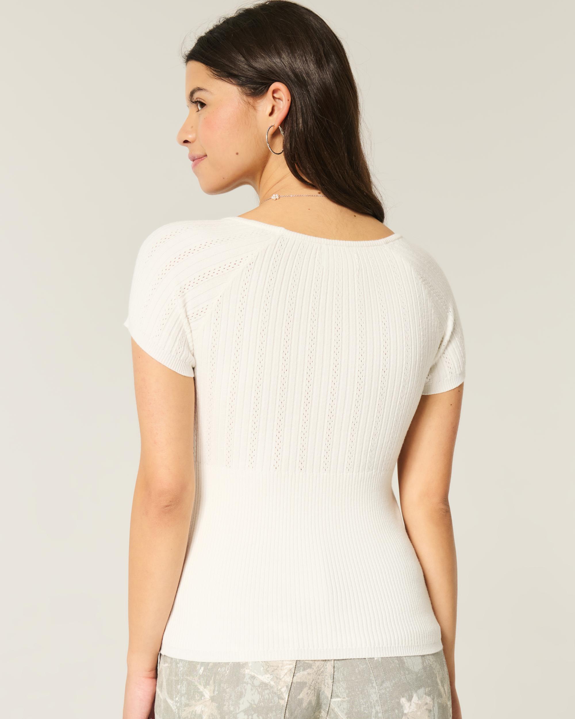 Short-Sleeve Square Neck Sweater Product Image