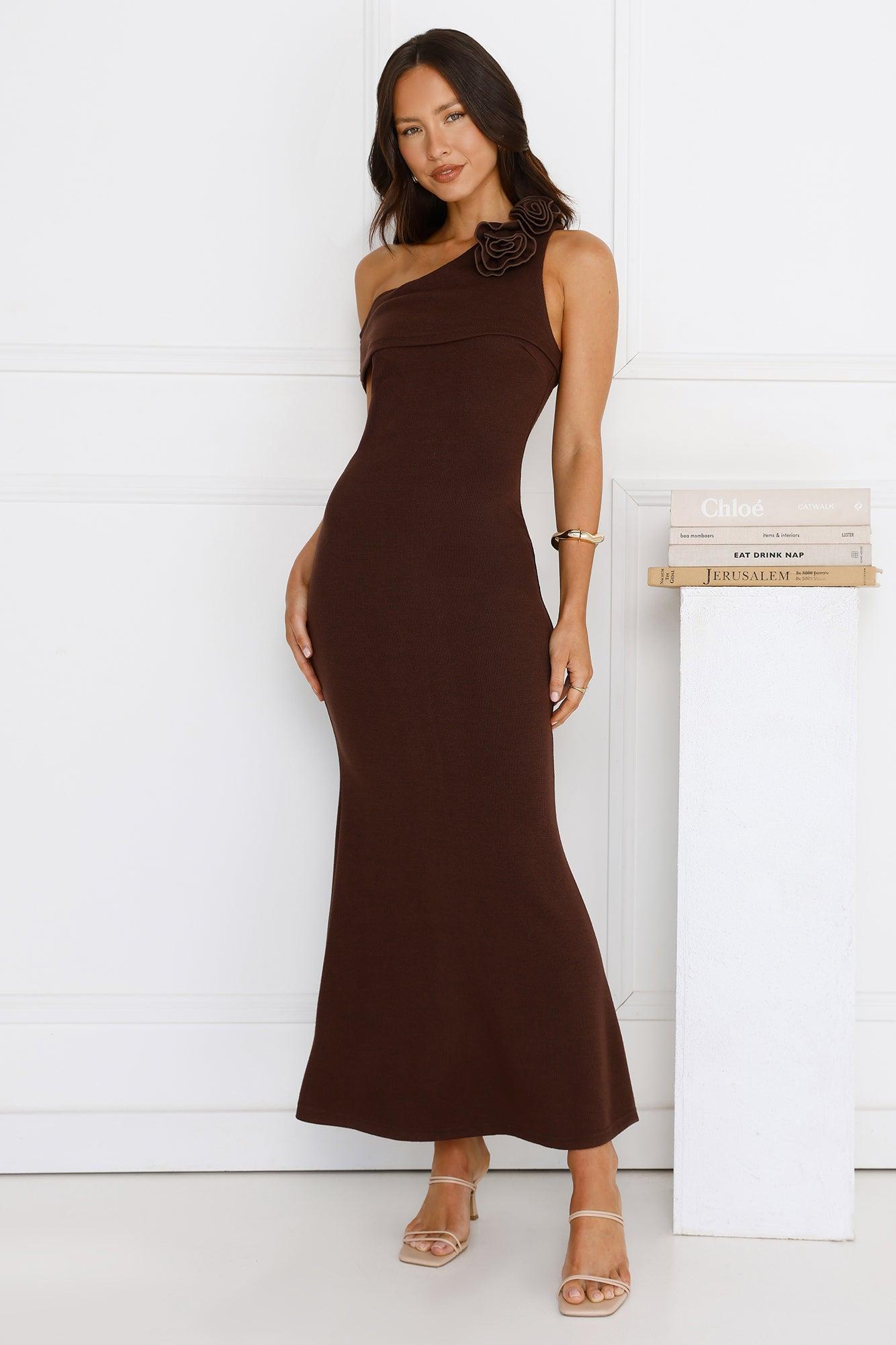 Softest Hour Off Shoulder Maxi Dress Brown Product Image
