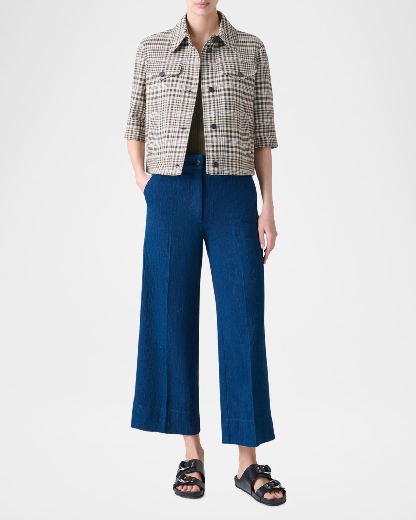 Cotton-Blend Check Short Jean Jacket Product Image