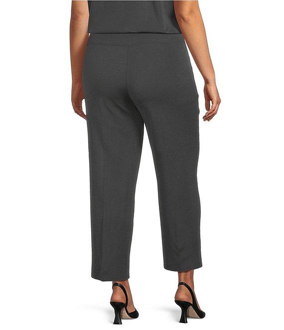 Ming Wang Plus Woven Slim Straight Leg Elastic Waist Cropped Pull-On Pants Product Image